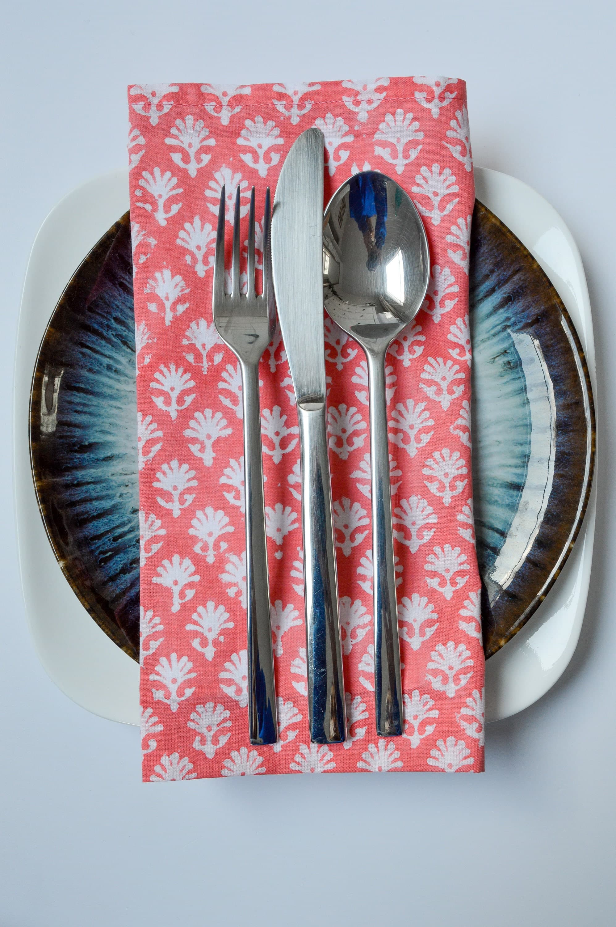 Hand Block Printed Cotton Dinner Napkins, Minimalist Pink Floral, Set of 4 - image 4