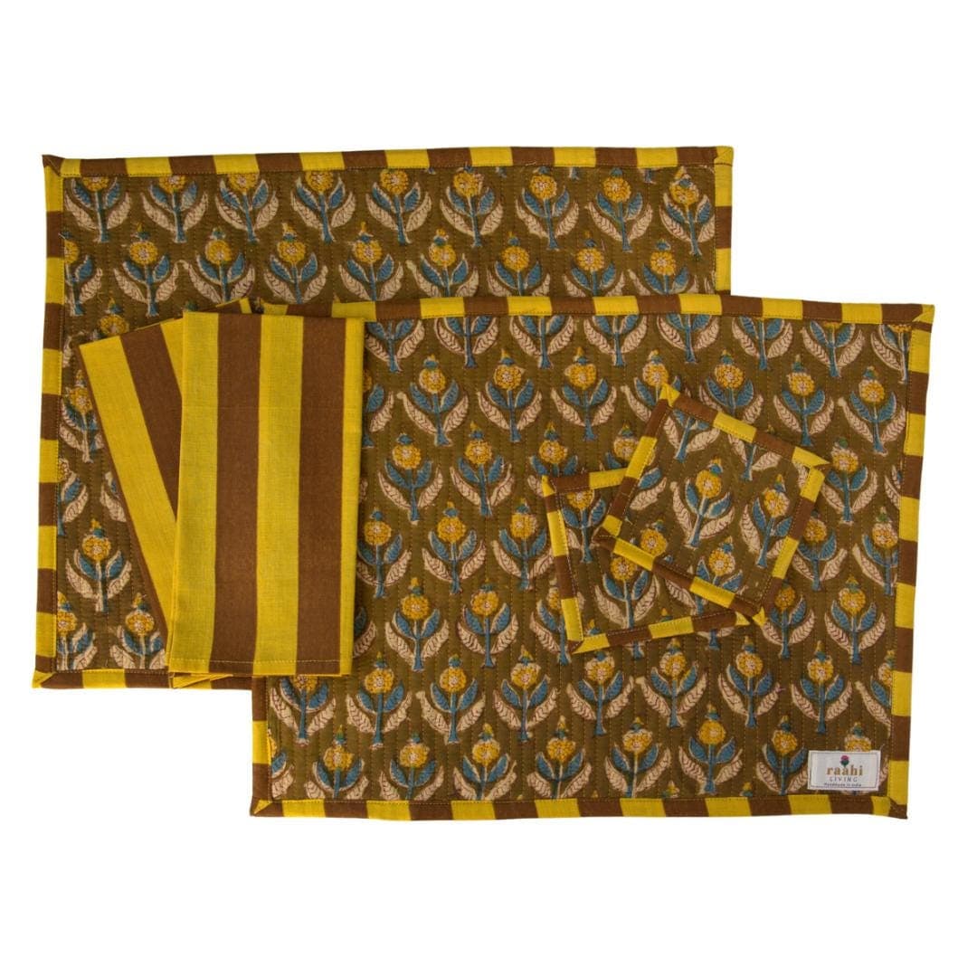 Reversible Quilted Placemat Set | Hand Block Printed Cotton Table Decor - image 3
