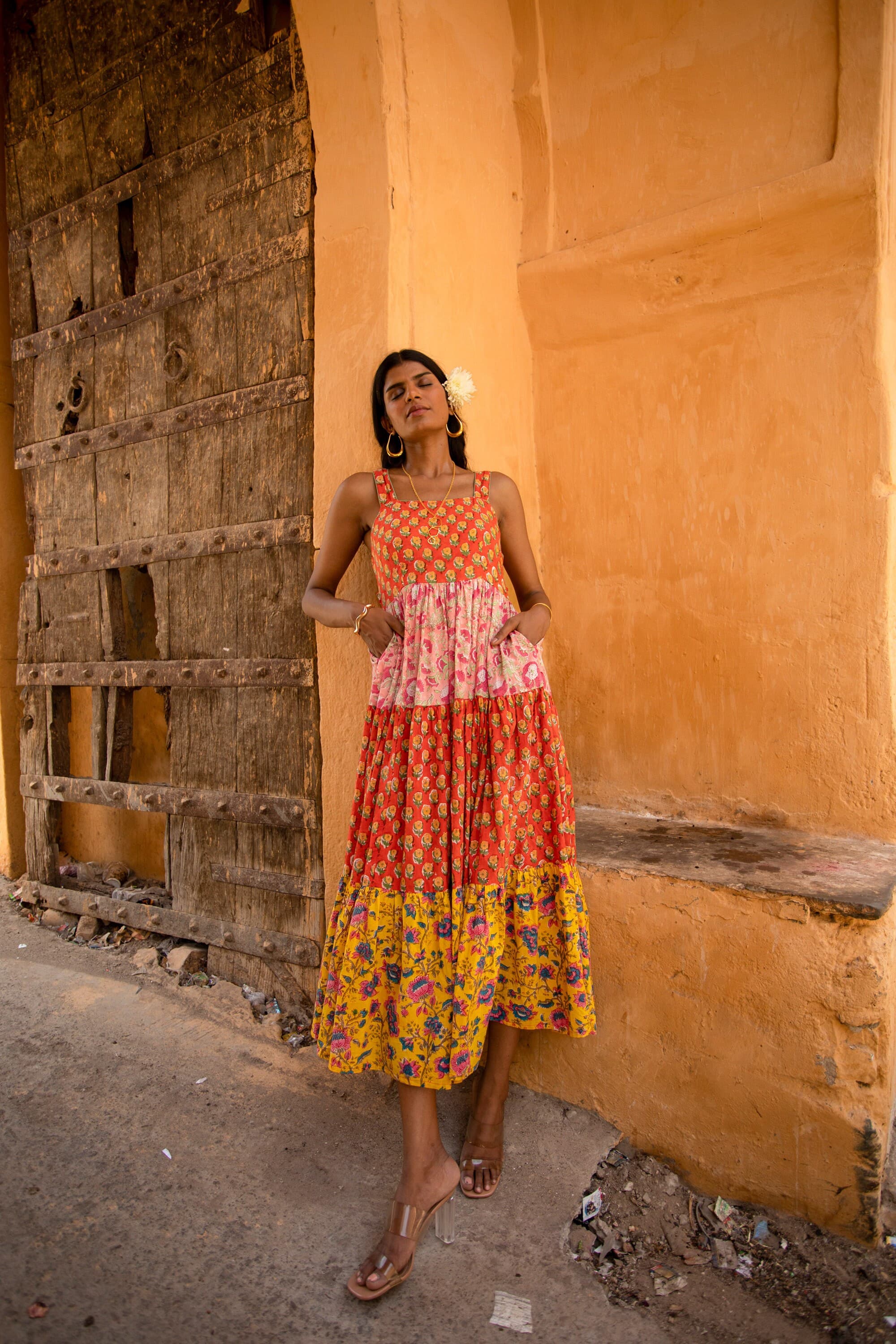 Hand Block Printed Maxi Dress, Organic Cotton Floral Sundress - image 5