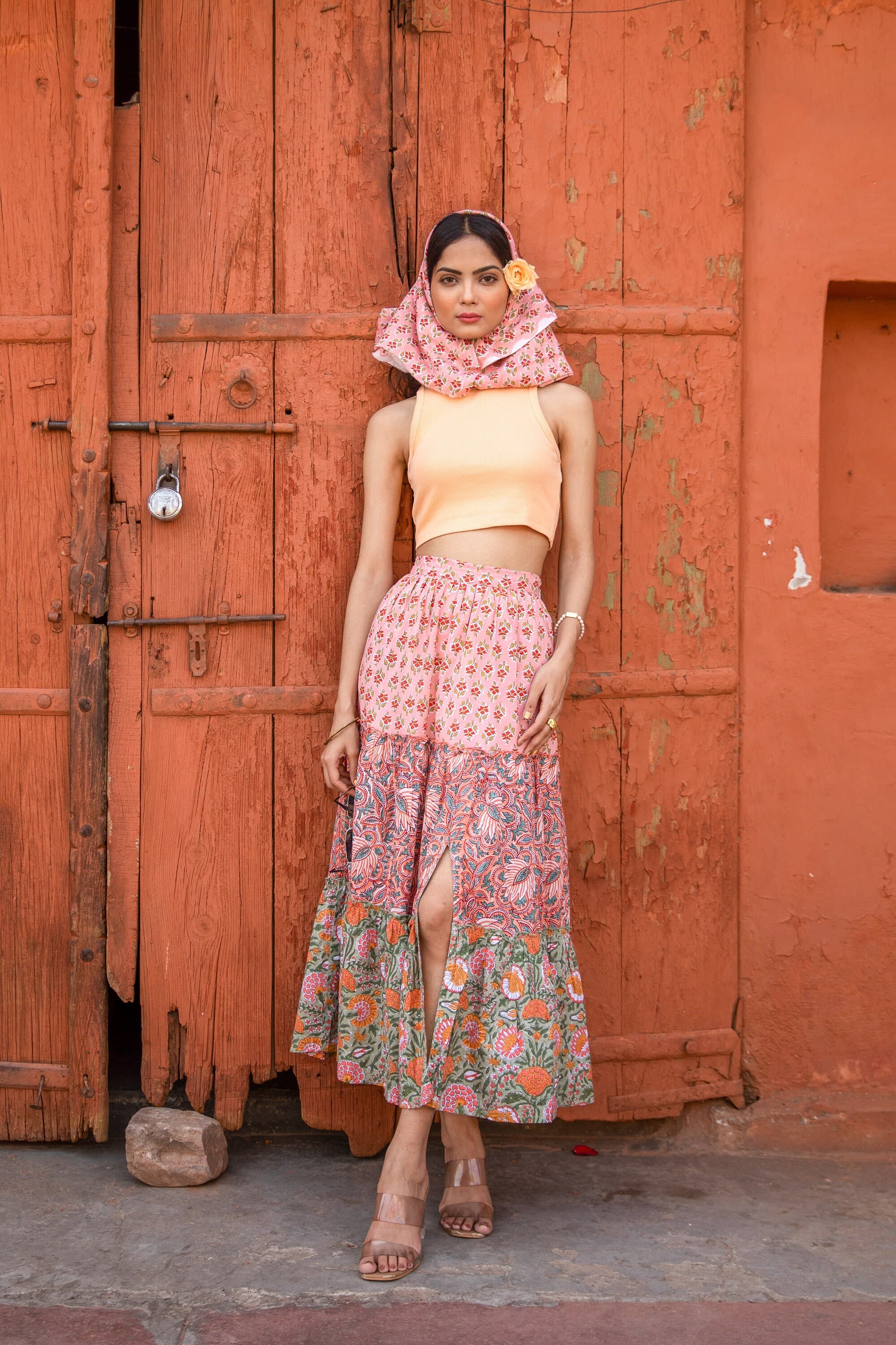 Floral Block Printed Tiered Skirt - Organic Cotton Sundress - image 5