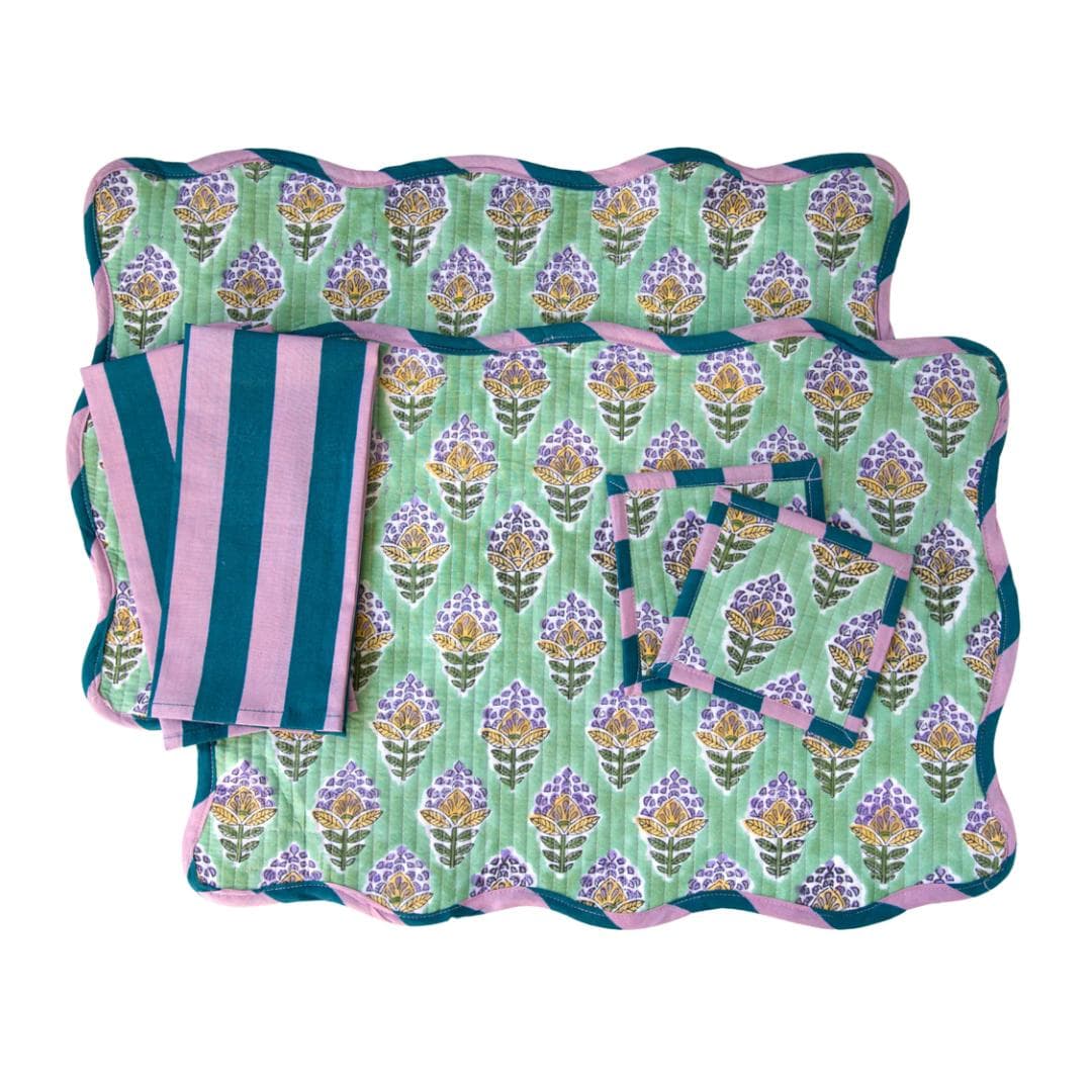 Handmade Quilted Cotton Placemat Set | Scalloped, Reversible Table Linens - image 4