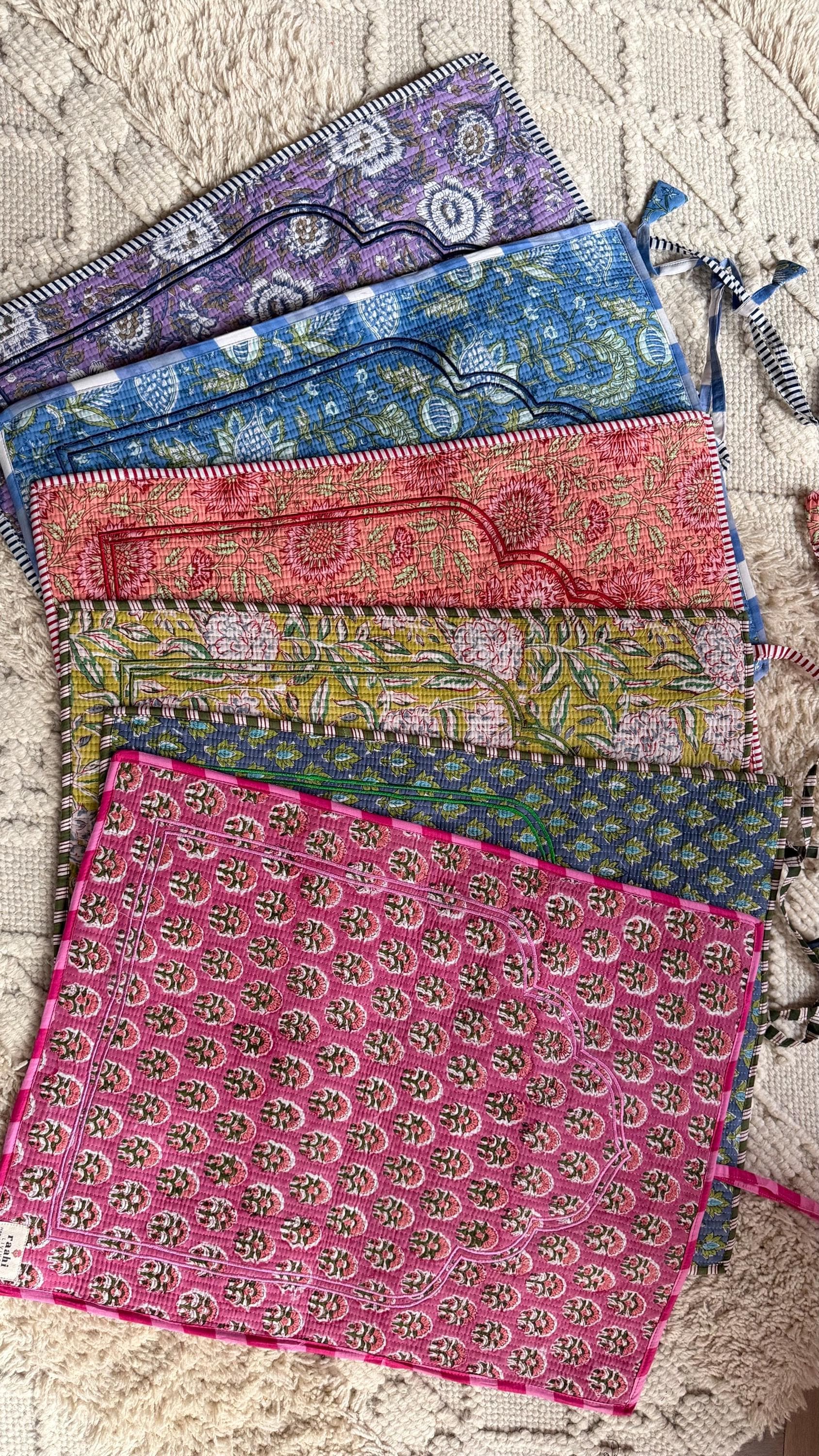 Prayer Mat, Quilted Cotton Janamaz, Hand Block Printed Sajjadah, Embroidered Mihrab, Islamic Gift for Ramadan, Travel Prayer Rug - image 4