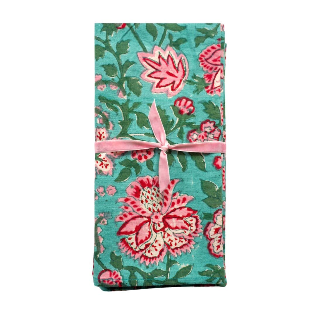 Hand Block Print Cloth Napkins, Set of 4, Bohemian Floral Table Linens - image 4