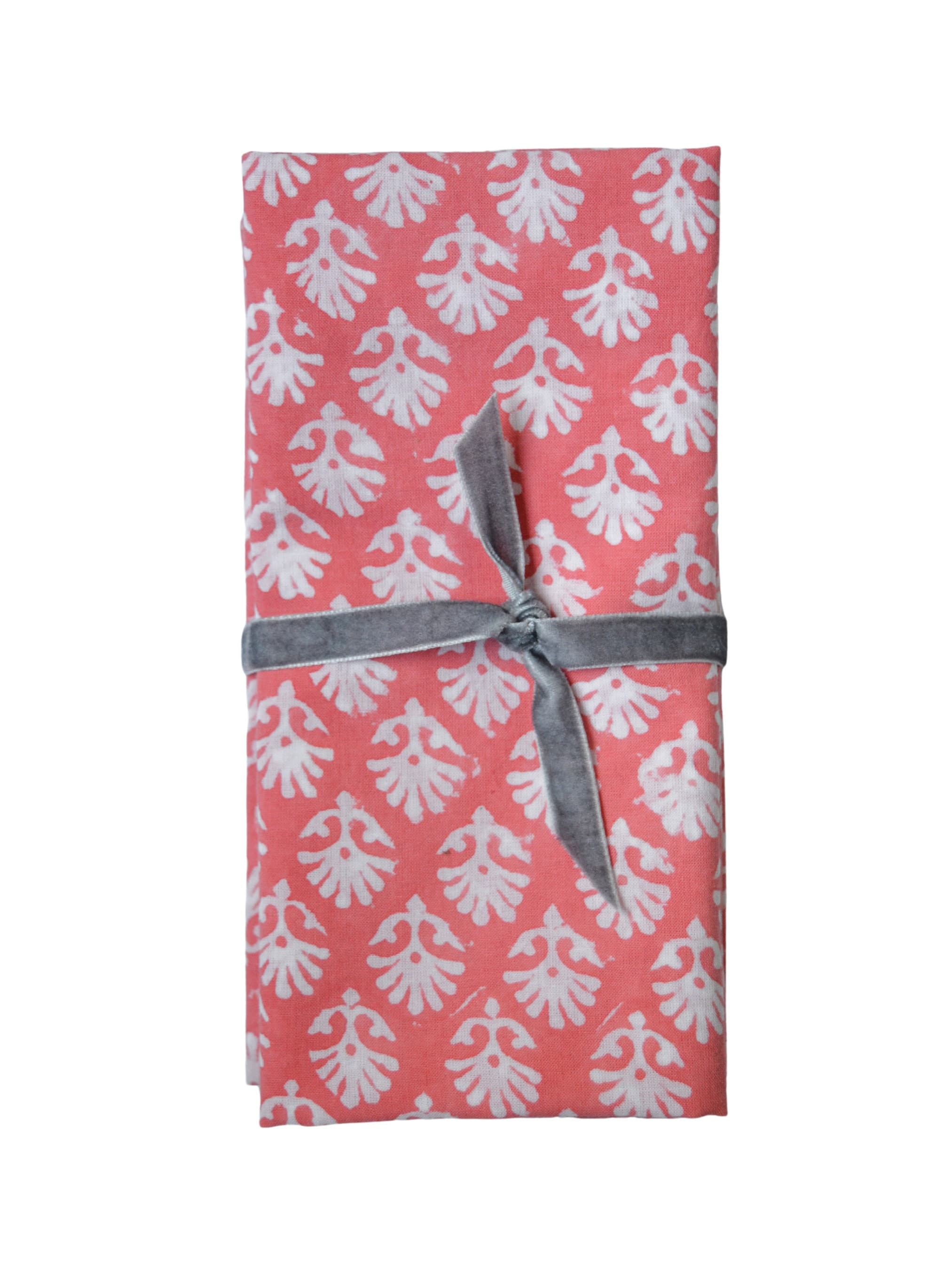 Hand Block Printed Cotton Dinner Napkins, Minimalist Pink Floral, Set of 4