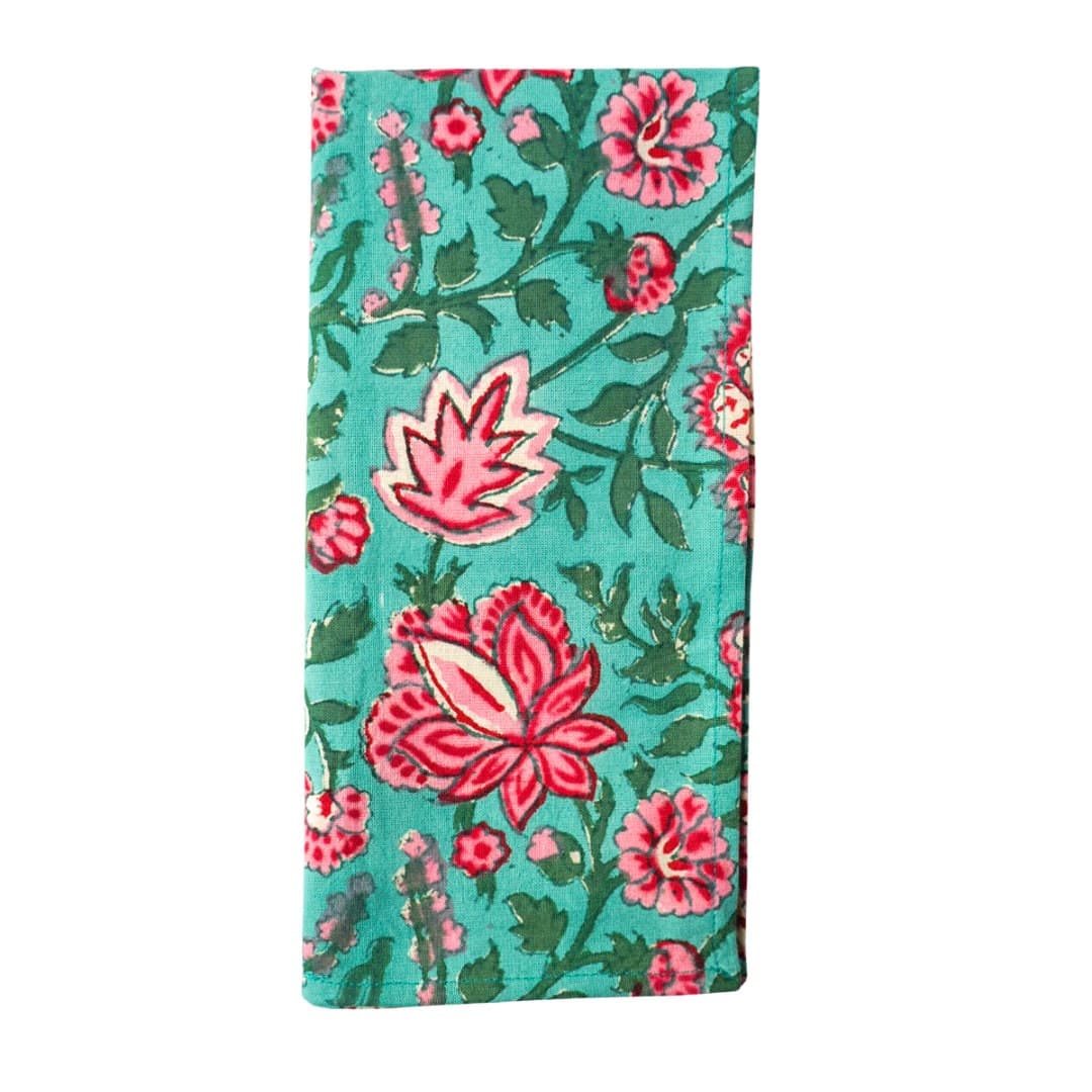 Hand Block Print Cloth Napkins, Set of 4, Bohemian Floral Table Linens - image 3