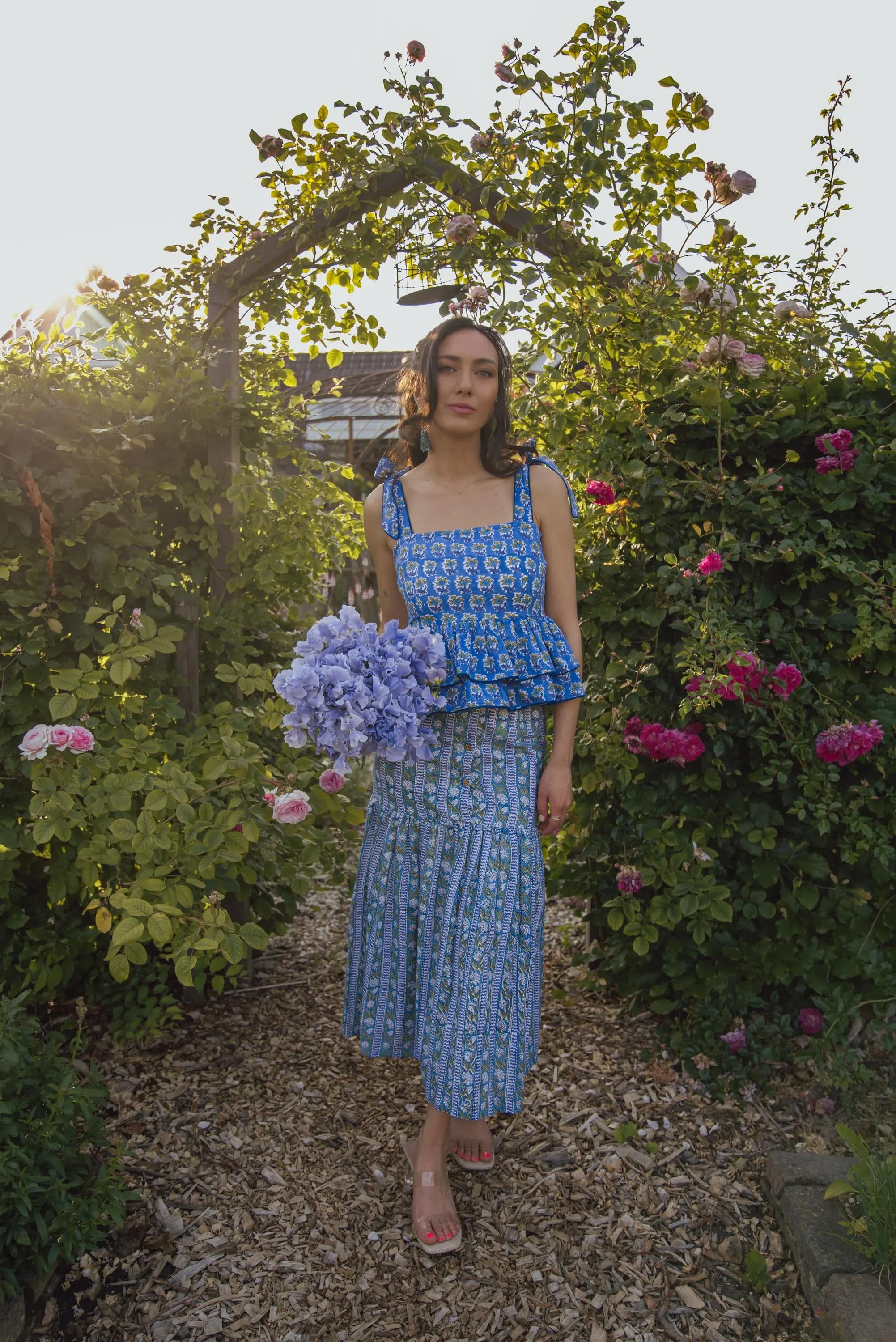 Hand Block Printed Cotton Co-ord Set: Peplum Top & Fit-and-Flare Skirt - image 5
