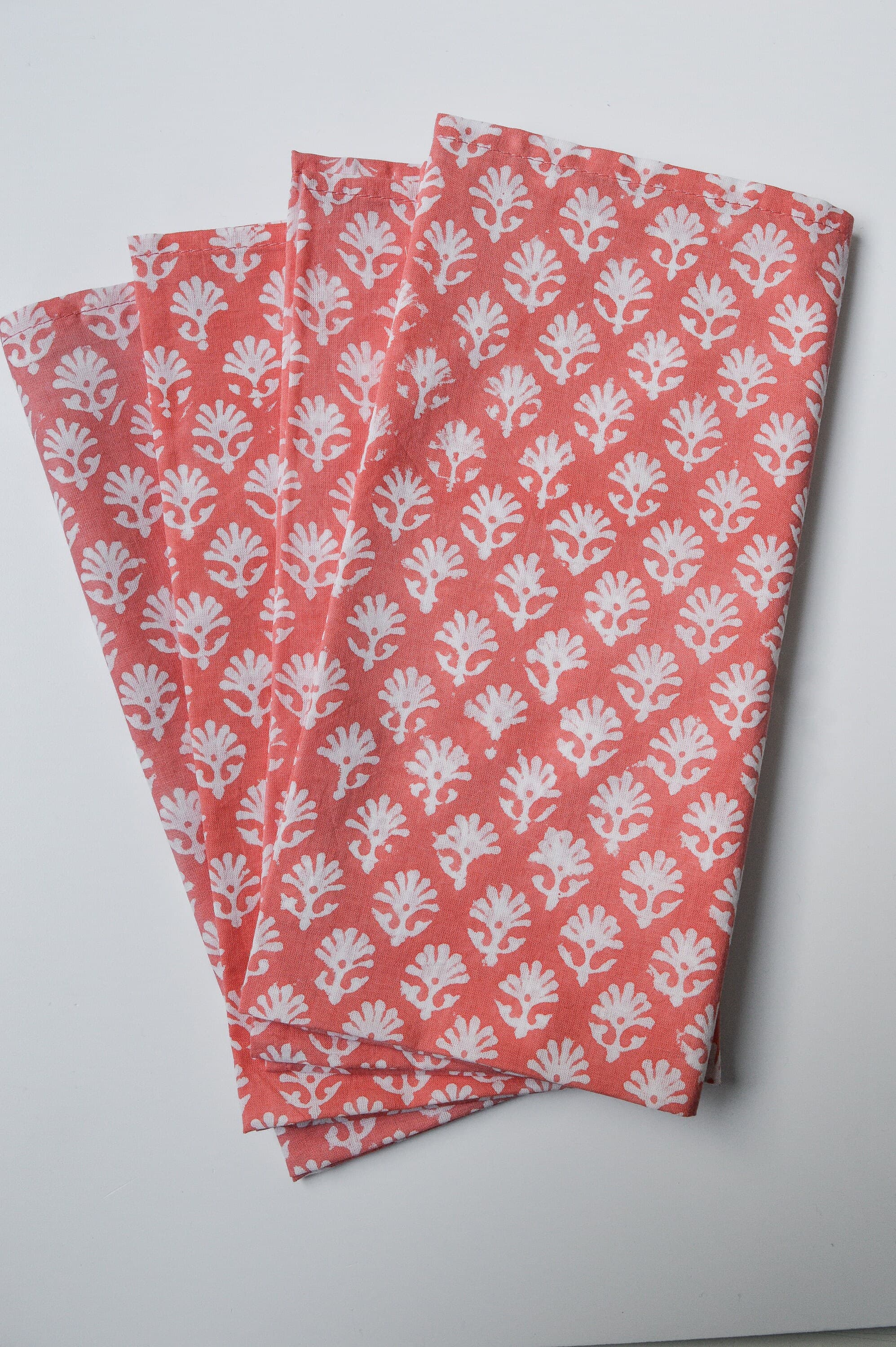 Hand Block Printed Cotton Dinner Napkins, Minimalist Pink Floral, Set of 4 - image 3