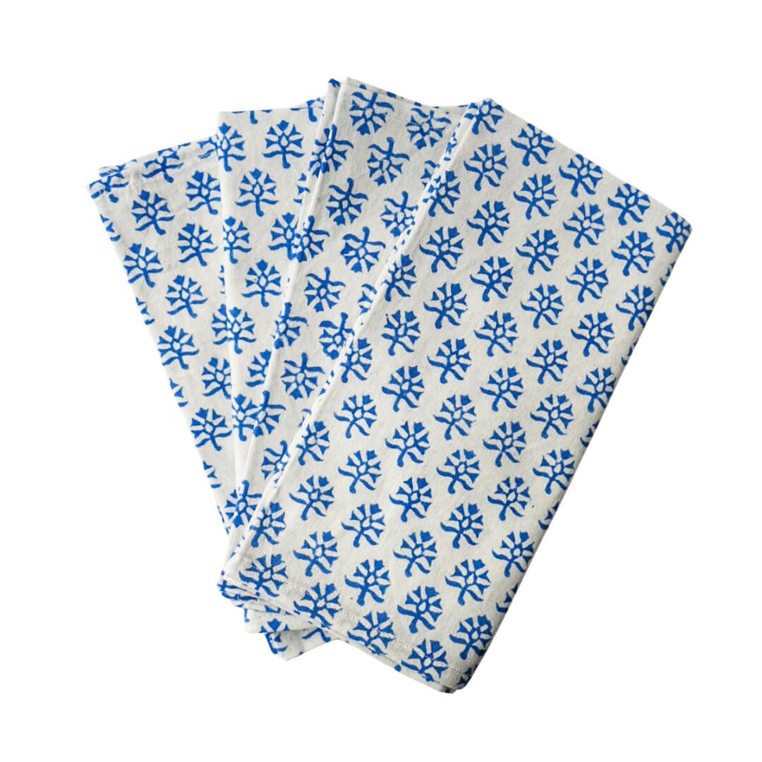 Hand Block Print Cloth Napkins, Set of 4, Blue Boho Table Linens
