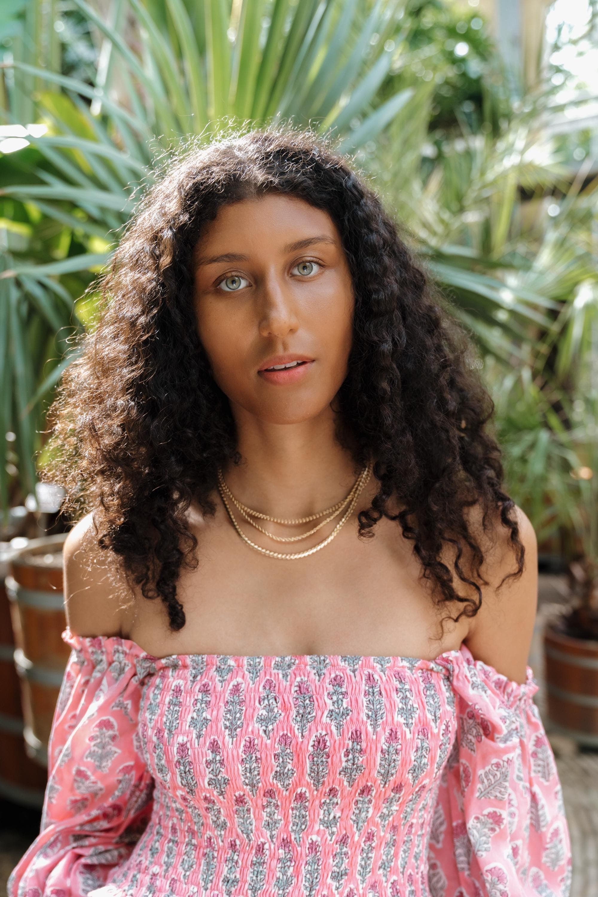 Hand Block Printed Maxi Dress: Floral Pink Smocked Organic Cotton - image 5