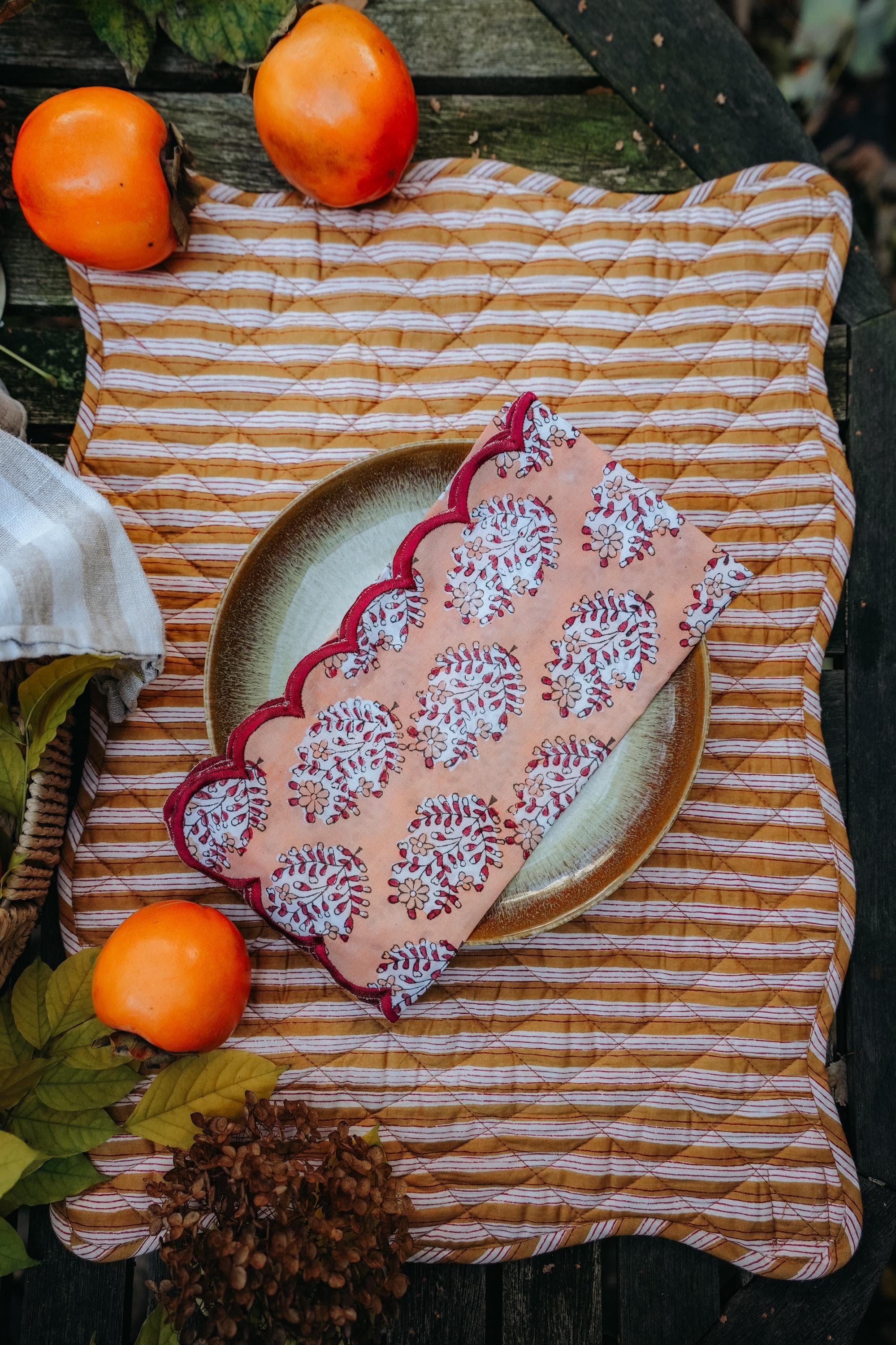 Hand Block Print Napkins, Set of 2, Scalloped Edge Organic Cotton - image 5