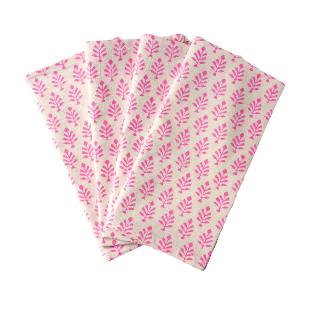 Hand Block Print Cloth Napkins Set of 4, Botanical Cotton Table Linens