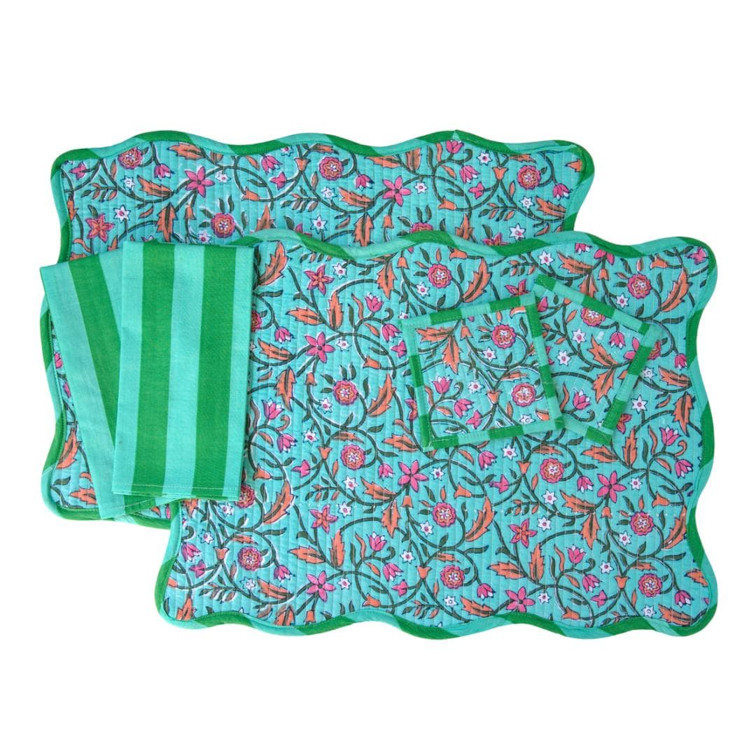 Handmade Block Printed Cotton Placemat Set | Floral Table Linens - image 4