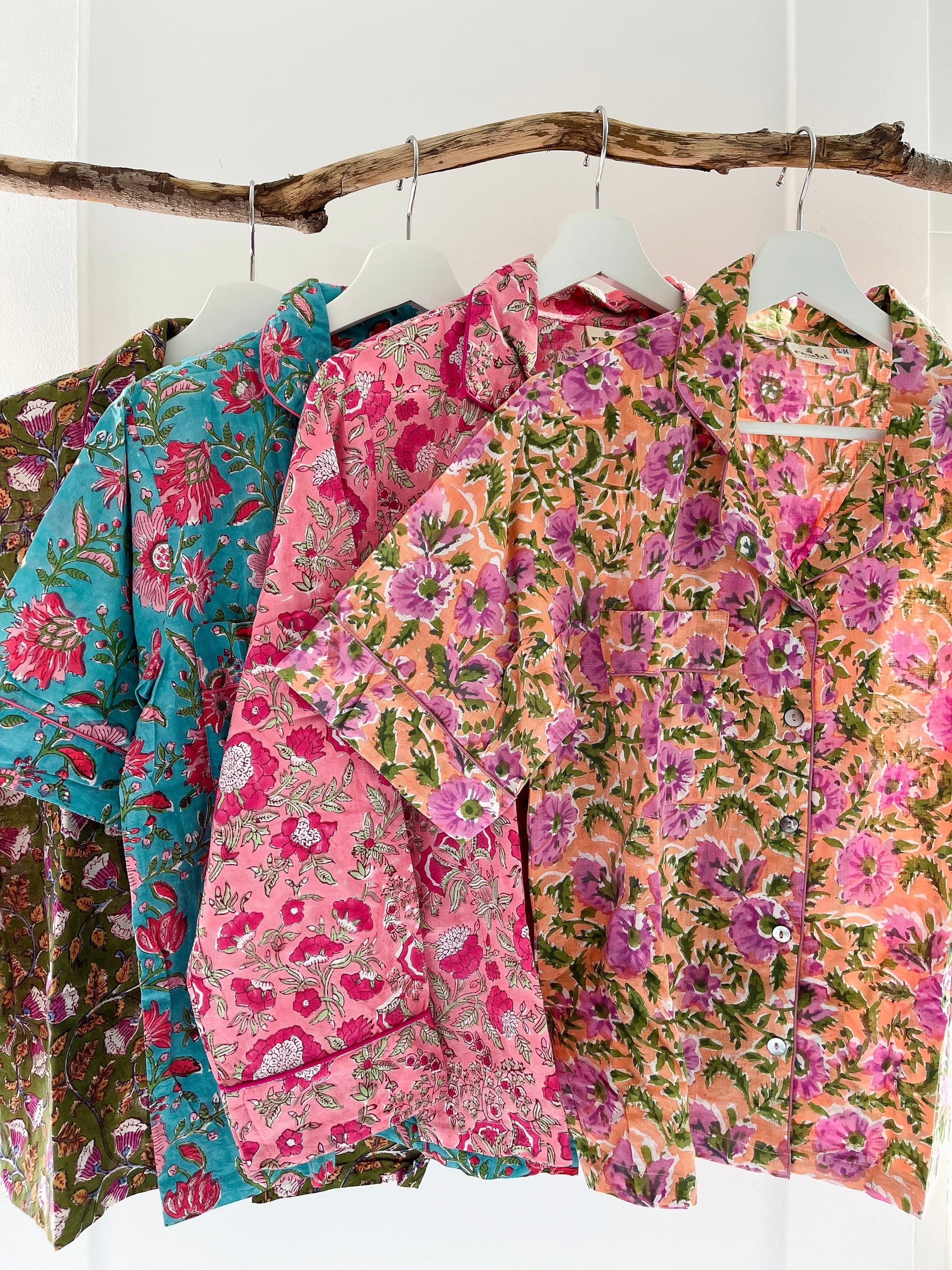 Hand Block Printed Organic Cotton Pajama Set, Peach Floral PJs - image 4