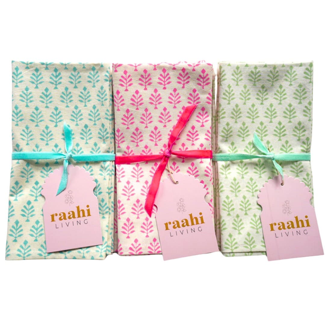 Hand Block Print Cloth Napkins Set of 4, Botanical Cotton Table Linens - image 3