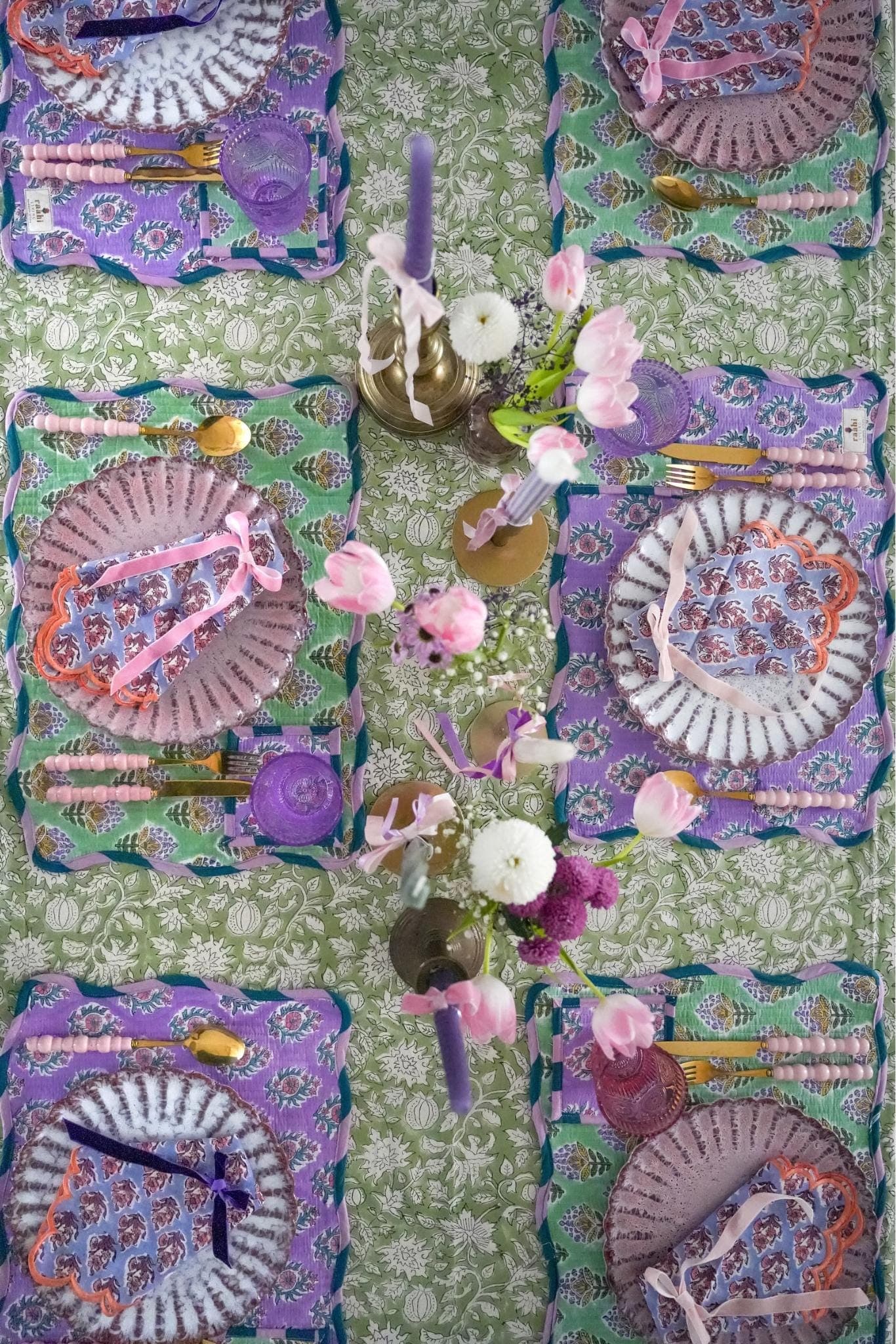 Handmade Quilted Cotton Placemat Set | Scalloped, Reversible Table Linens - image 3