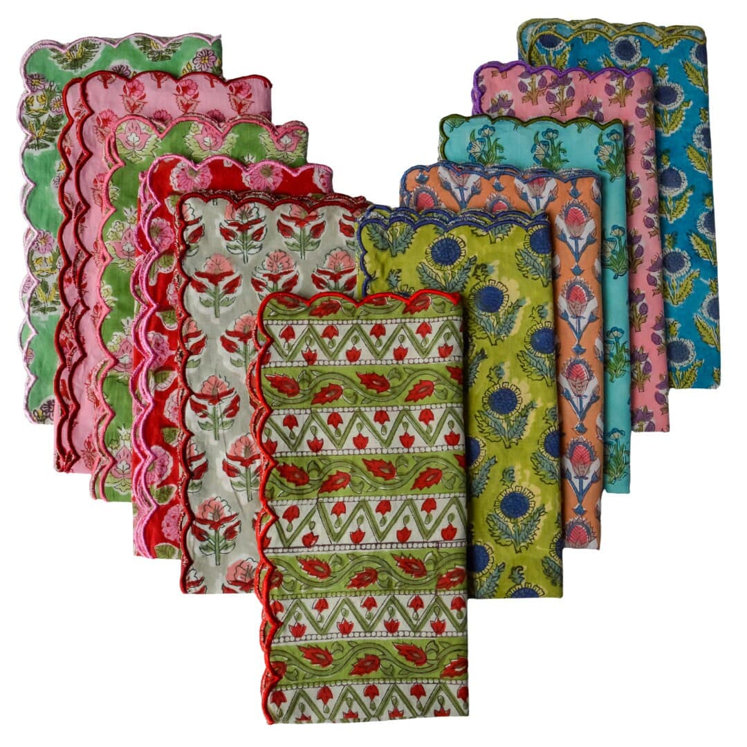 hand block printed napkins christmas decor table linenes azo free natural dyes ethically made by artisans in jaipur