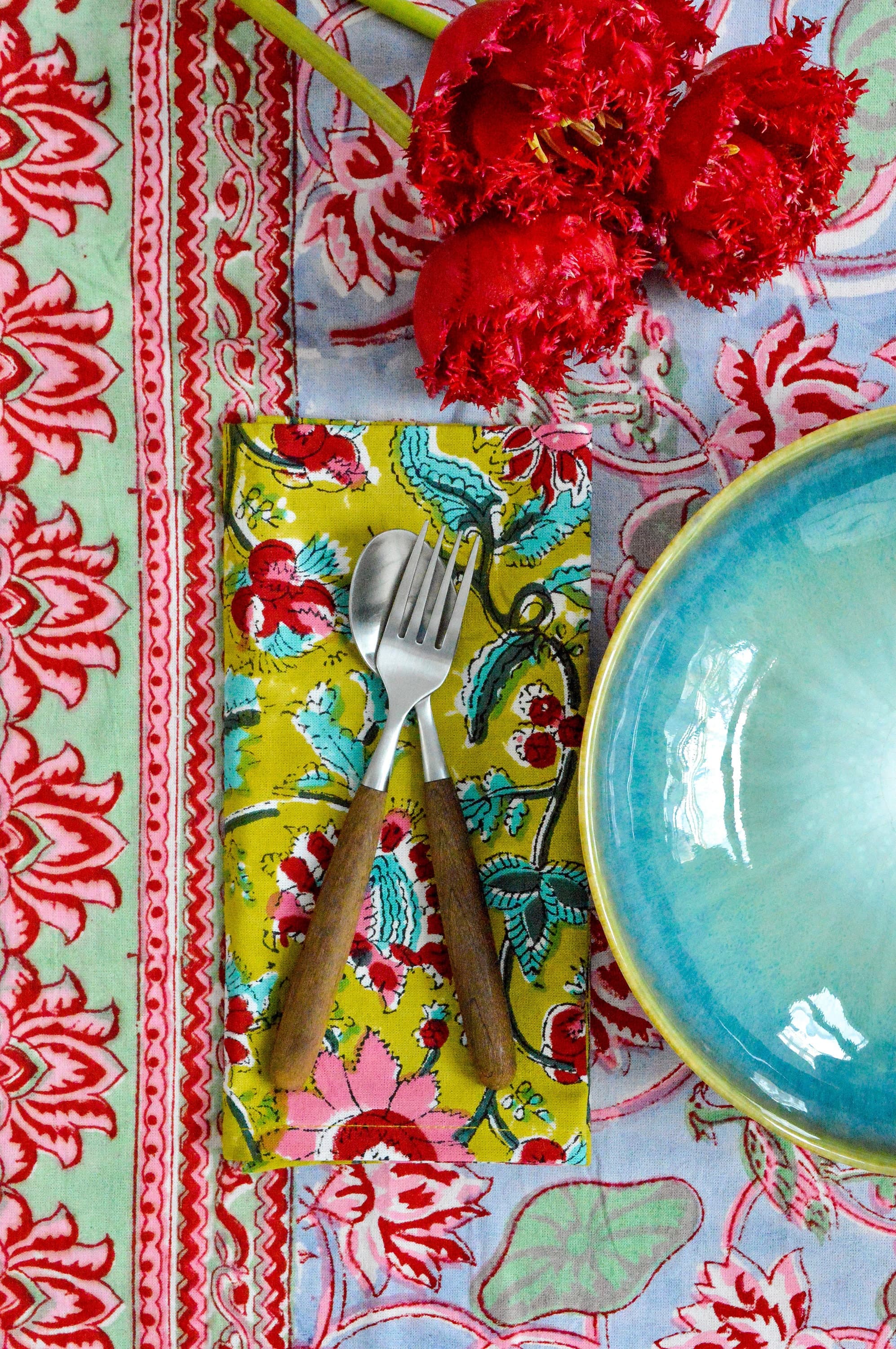 Hand Block Printed Cotton Dinner Napkins, Olive Green Botanics, Set of 4 - image 3