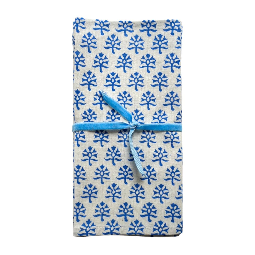 Hand Block Print Cloth Napkins, Set of 4, Blue Boho Table Linens - image 3