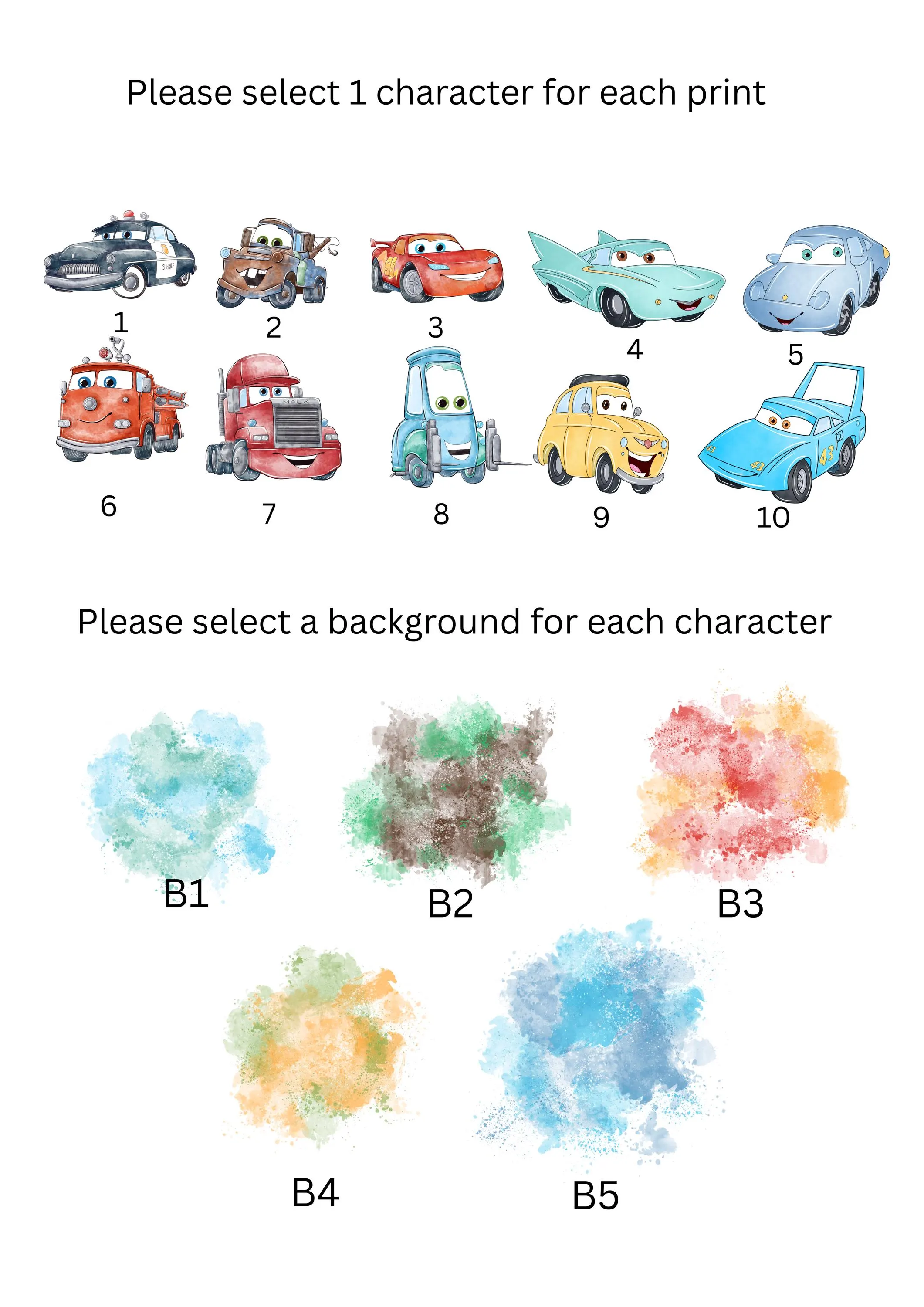 Cars Movie Watercolor Prints: Lightning McQueen, Mater, Sheriff (Digital Download) - image 3