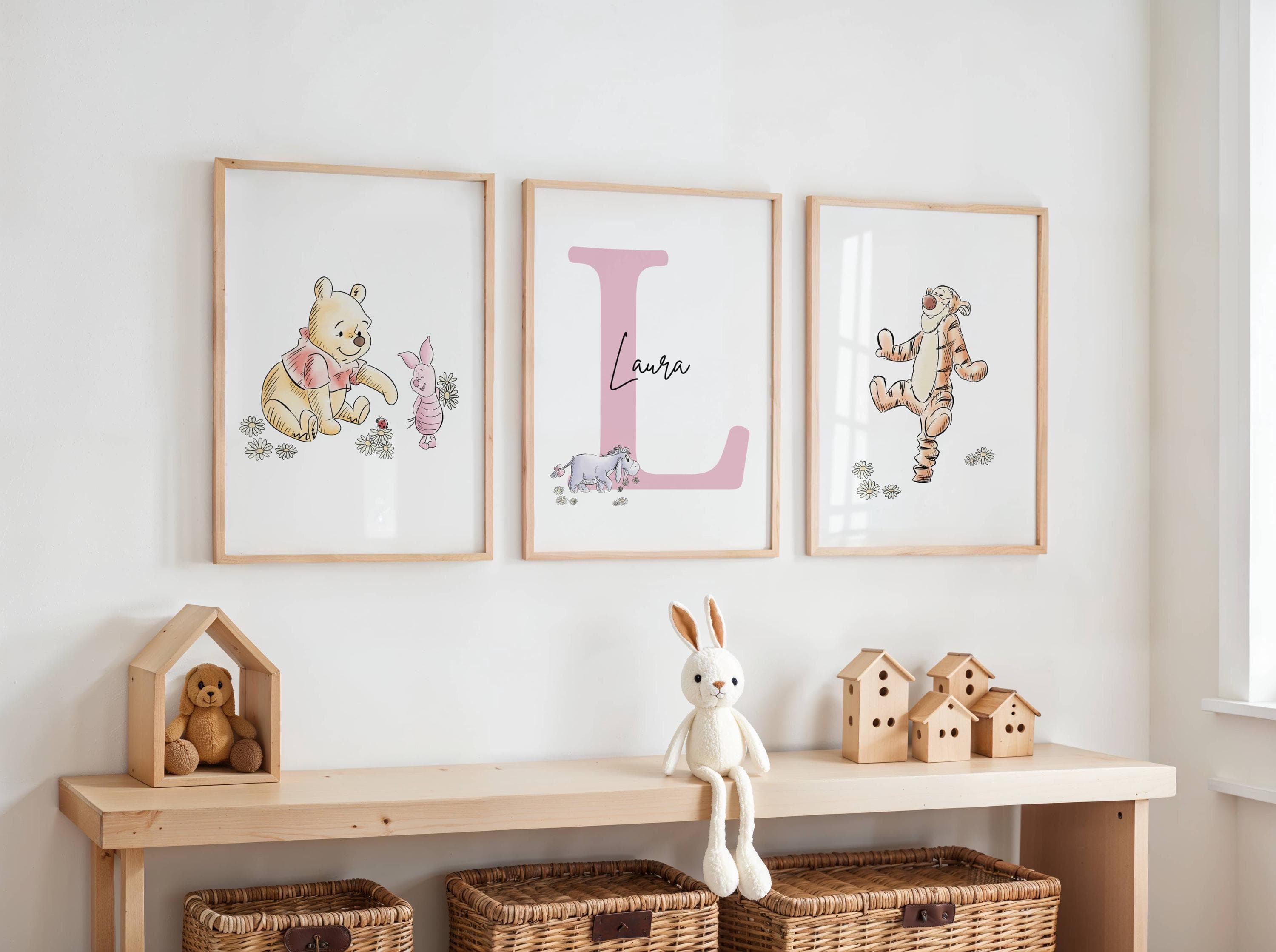 Set of 3 Pooh and Friends, Winnie the Pooh Nursery Prints: Classic Watercolour Art, Custom Nursery Wall Art Prints - image 3