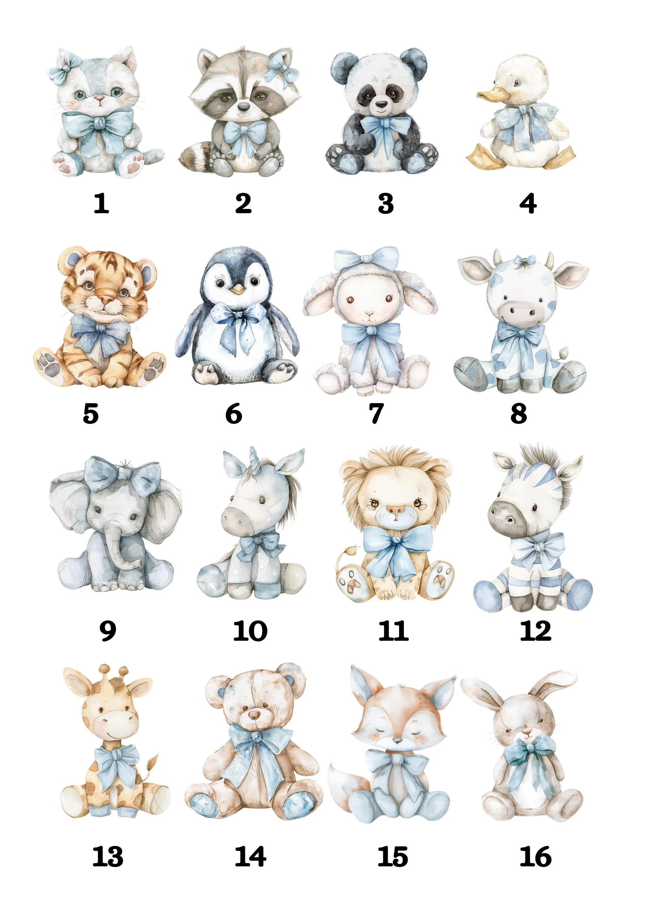 Set of 3 Blue Animal Nursery Prints: Safari Animal Bedroom Decor, Personalised boys room - image 3