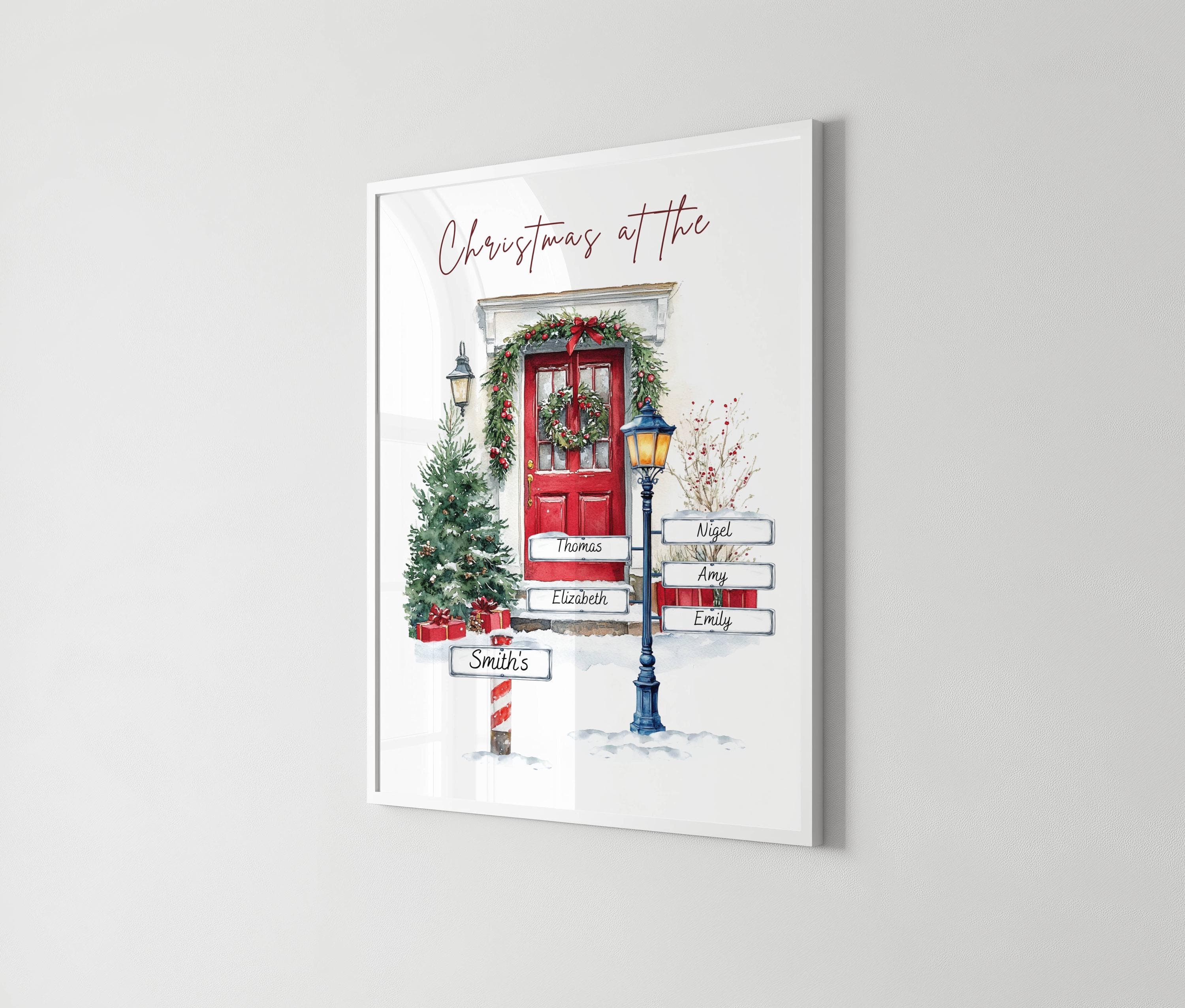 Personalised Christmas Family Door Print, Custom Family Name Wall Art Winter Watercolor (Digital Download) - image 3