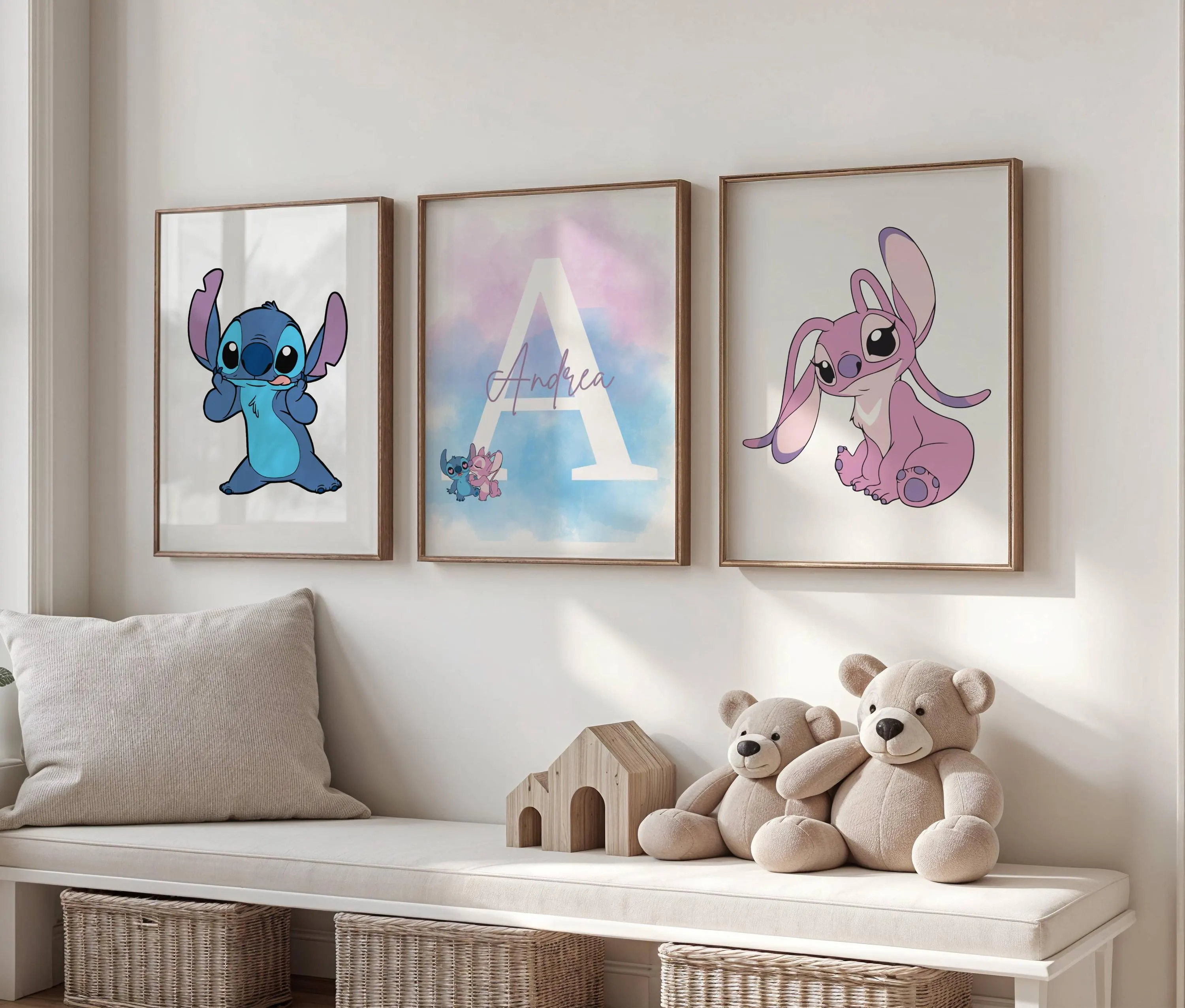Set of 3 Personalised Stitch Wall Art for Nursery, Custom Name Stitch Decor,Prints Kids Room Wall Art, Stitch Nursery Decor - image 3