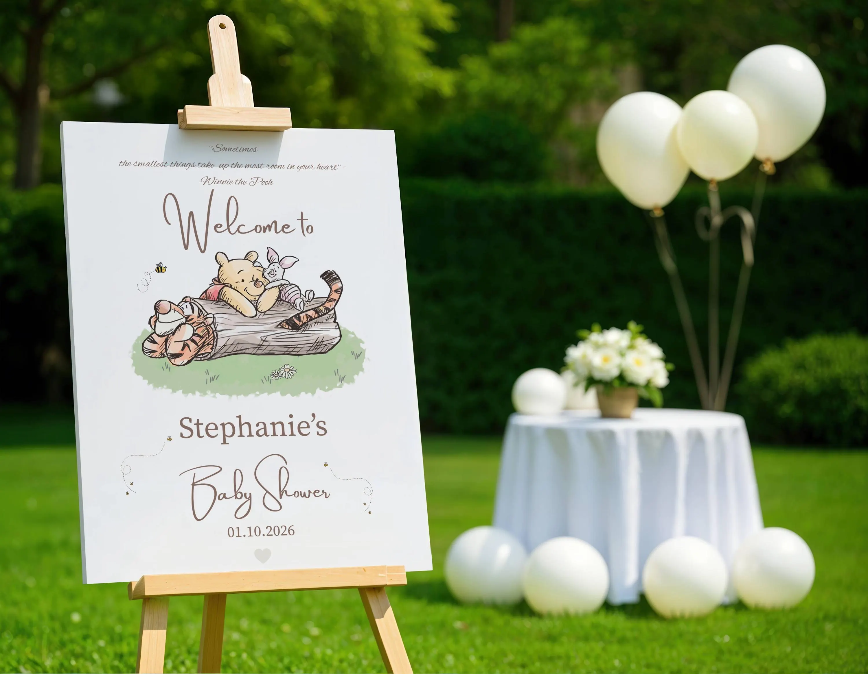Winnie the Pooh Baby Shower Welcome Sign: Pastel Floral Decor (Digital Download - image 5