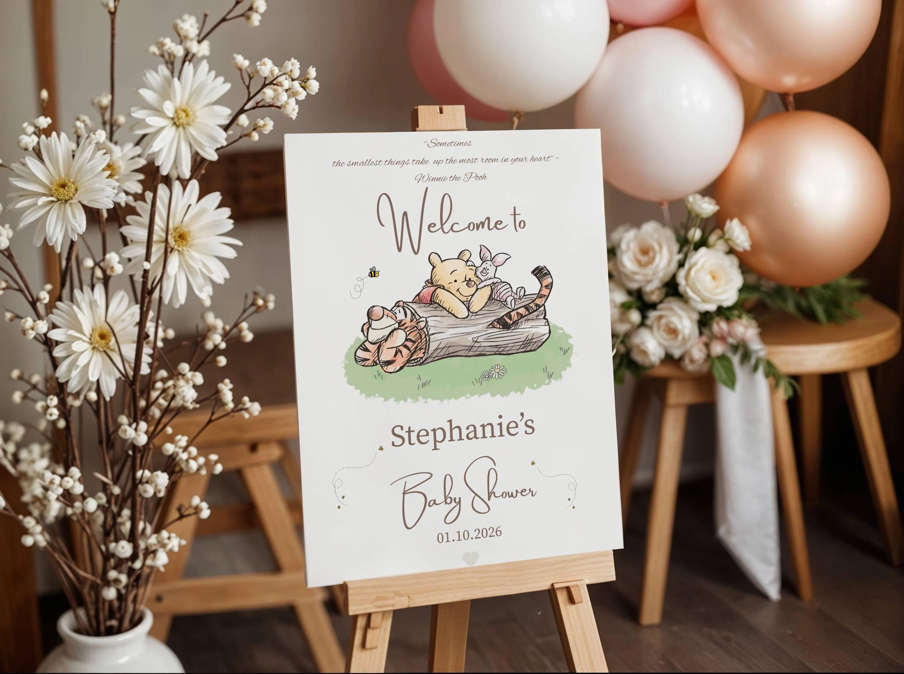 Winnie the Pooh Baby Shower Welcome Sign: Pastel Floral Decor (Digital Download - image 3