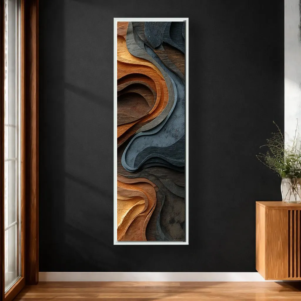 Abstract Earth Tone Canvas Wall Art, Layered Wood Texture Waves, Modern Neutral Vertical Decor for Living Room - image 2
