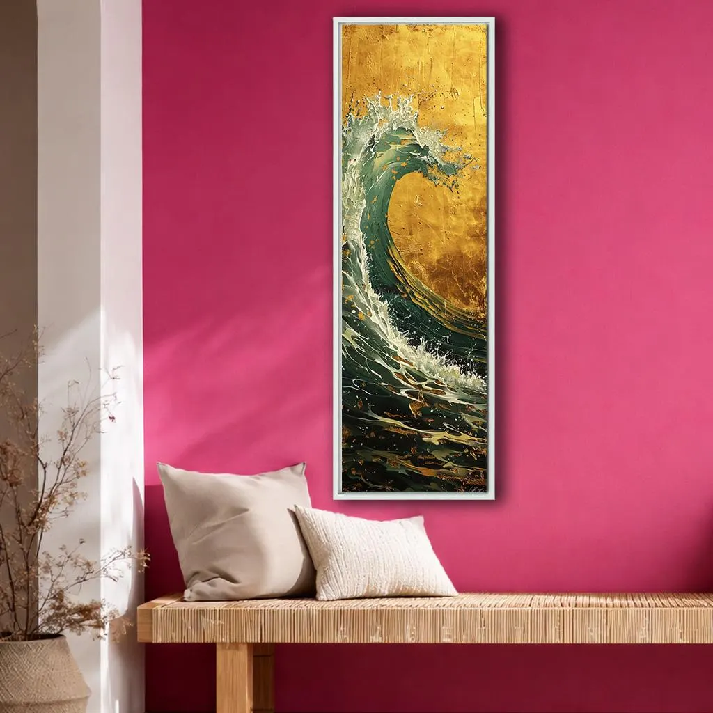 Luxury Gold Ocean Wave Canvas Wall Art, Modern Vertical Sea Painting, Dramatic Coastal Statement Decor for Elegant Homes - image 4