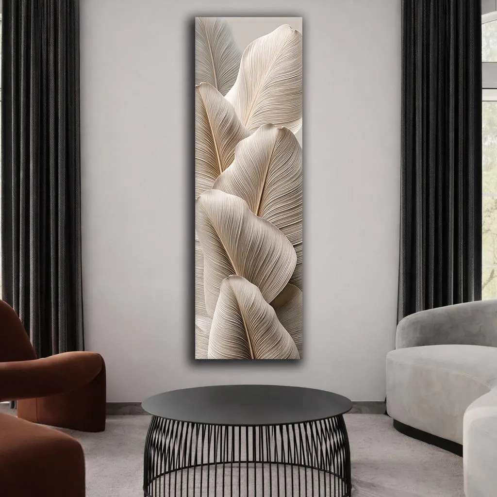 Neutral Beige Tropical Leaf Canvas Wall Art, Minimalist Vertical Botanical Decor, Modern Luxury Statement Home Interior - image 2