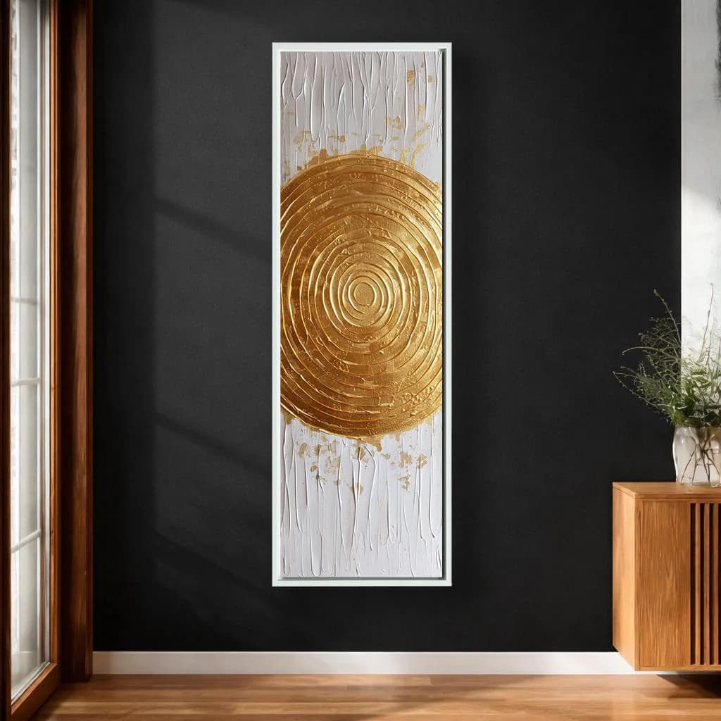 Gold Circle Canvas Wall Art, White and Gold Abstract Modern Decor, Luxury Vertical Statement Artwork for Living Room - image 2