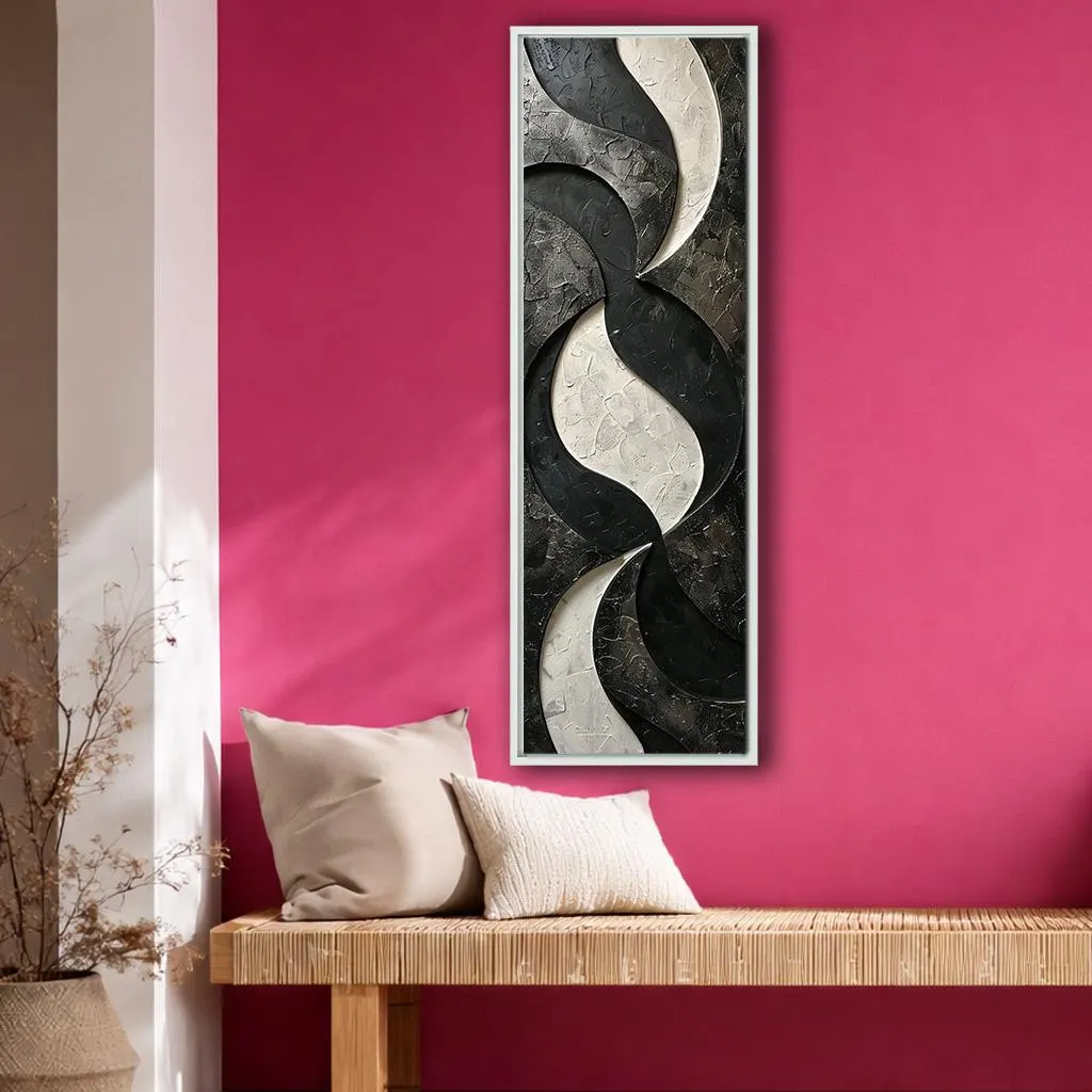Modern Black and Cream Abstract Canvas Wall Art, Vertical Contemporary Geometric Print, Elegant Neutral Living Room Decor - image 4