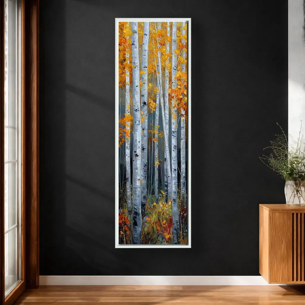 Birch Forest Canvas Wall Art, Autumn Tree Landscape Painting, Vertical Modern Nature Decor, Fall Living Room Artwork - image 2