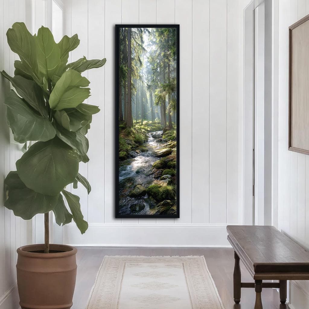 Forest Creek Canvas Wall Art, Sunlight Through Trees Nature Print, Vertical Woodland Landscape Decor for Living Room - image 5