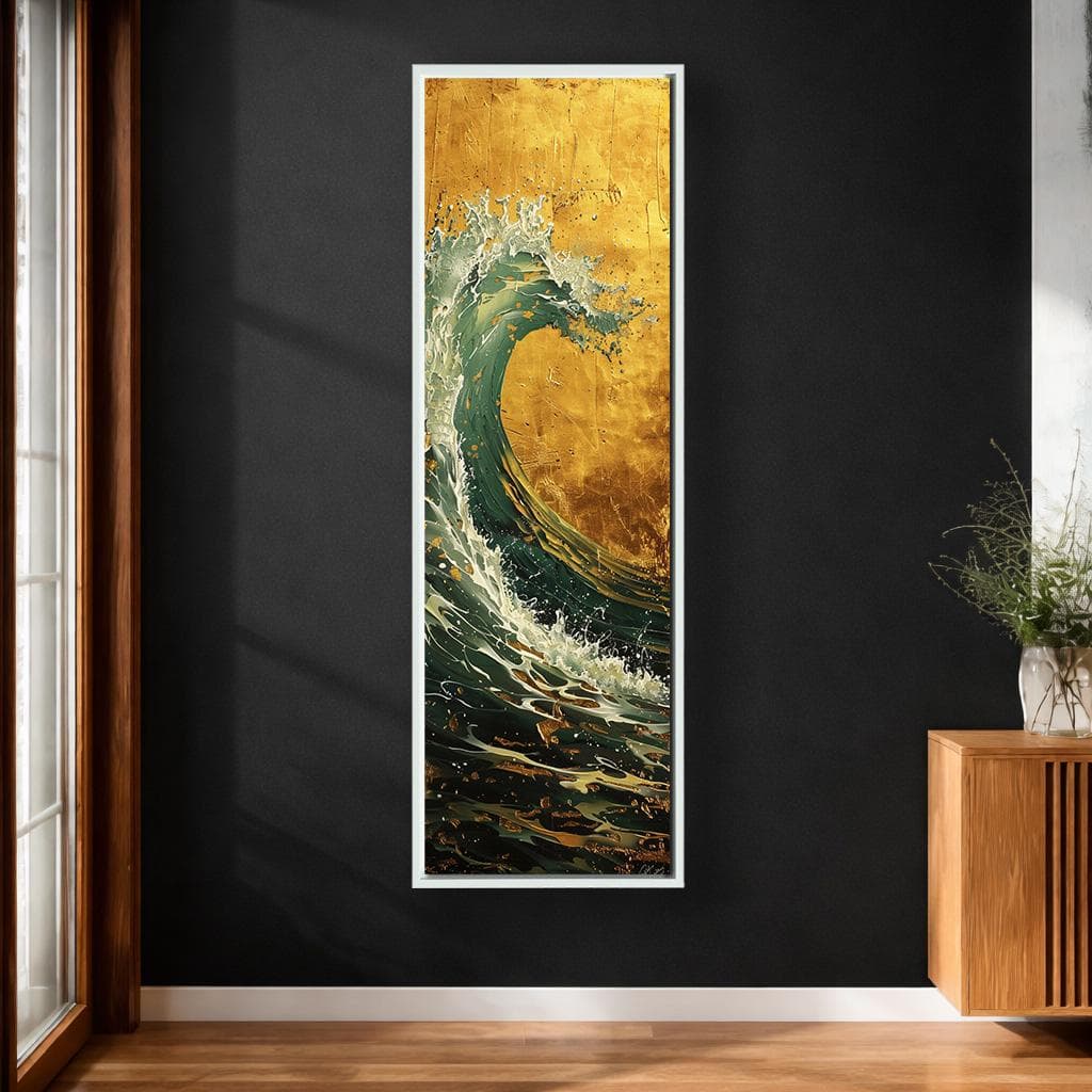 Luxury Gold Ocean Wave Canvas Wall Art, Modern Vertical Sea Painting, Dramatic Coastal Statement Decor for Elegant Homes - image 5