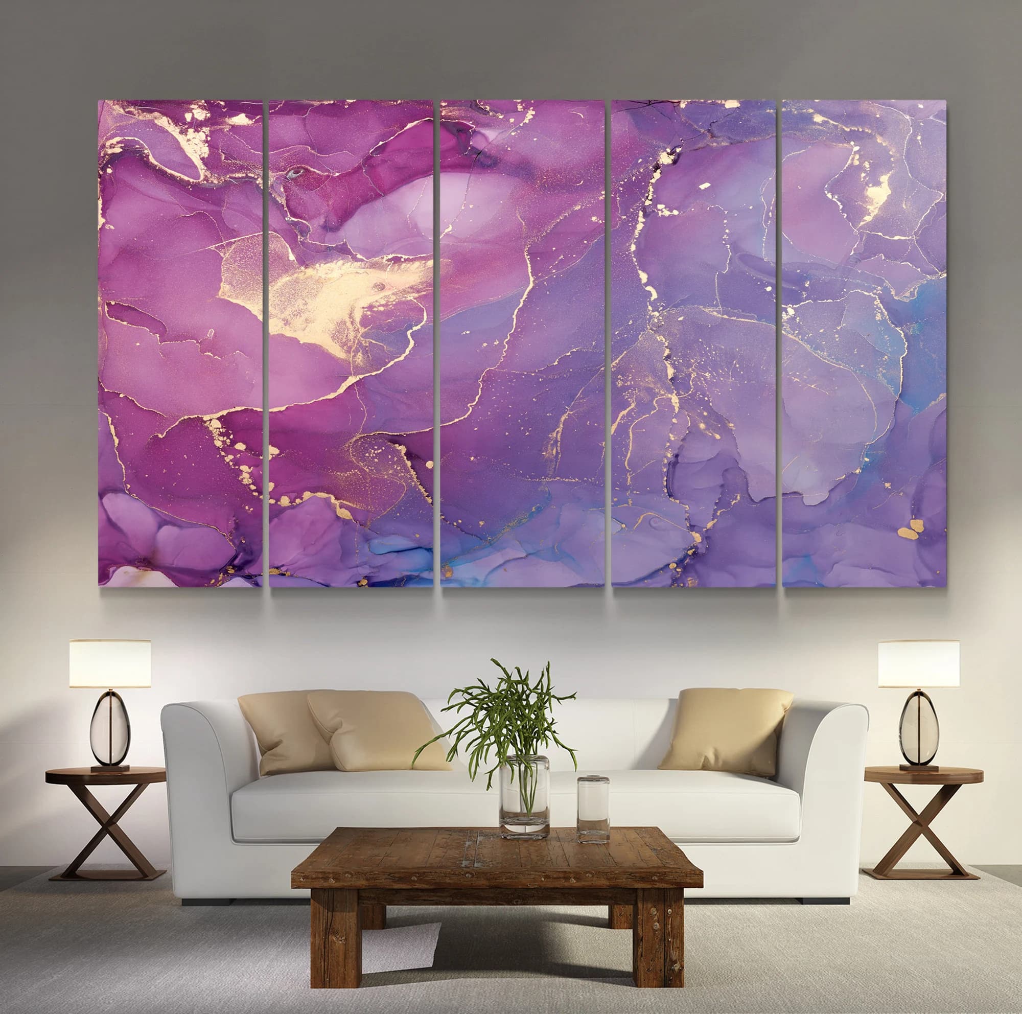 Pink Abstract Art, Abstract wall art, Abstract canvas print, Abstract Painting, Purple Yellow Abstract Canvas Art, Purple Marble Decor - image 3