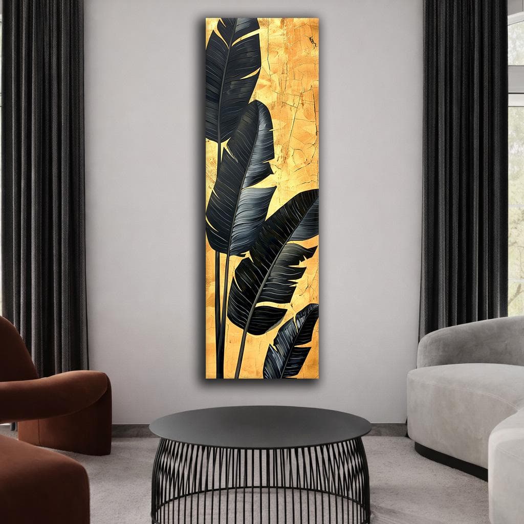 Luxury Black and Gold Tropical Leaf Canvas Wall Art, Modern Vertical Botanical Statement Decor for Elegant Interiors - image 4