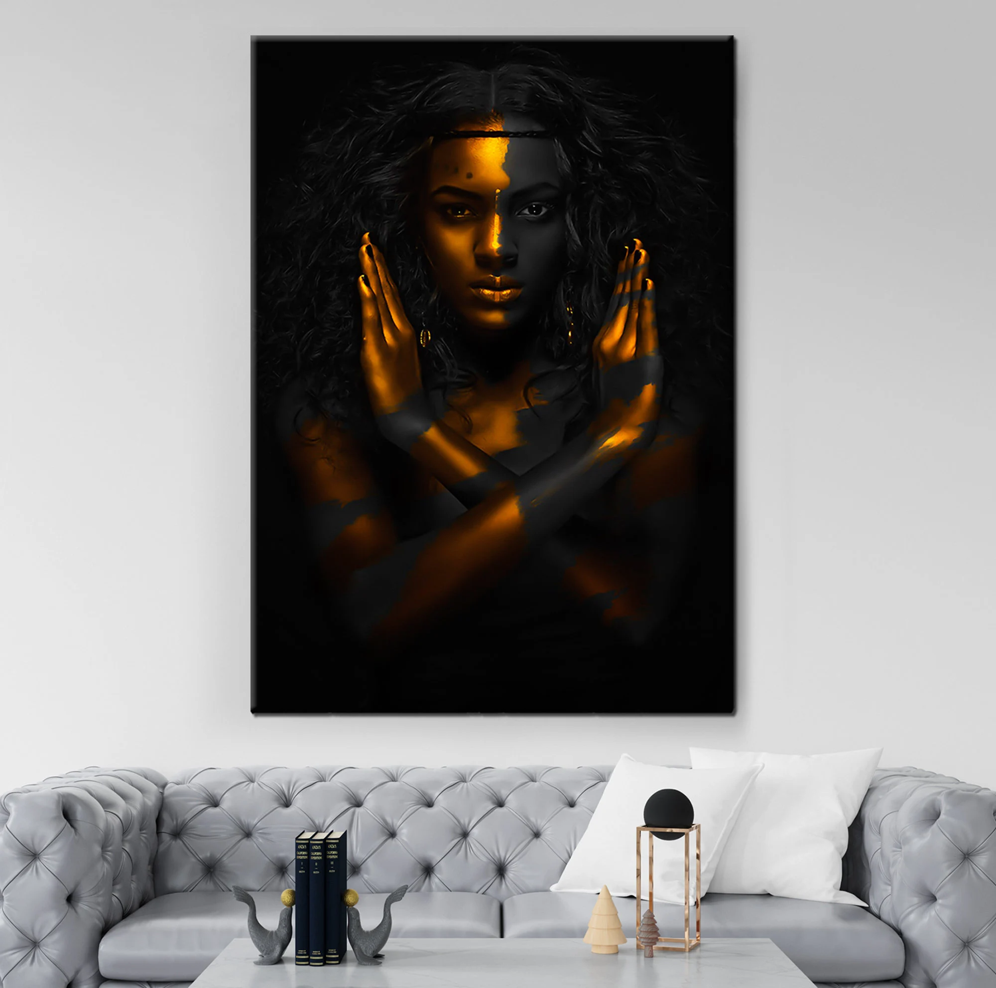 African Modern Warrior Black Woman Cross Arm Model Wall Art, artwork Yellow makeup Ethnic Art, Strong Woman pose Home Decor Canvas Print - image 5