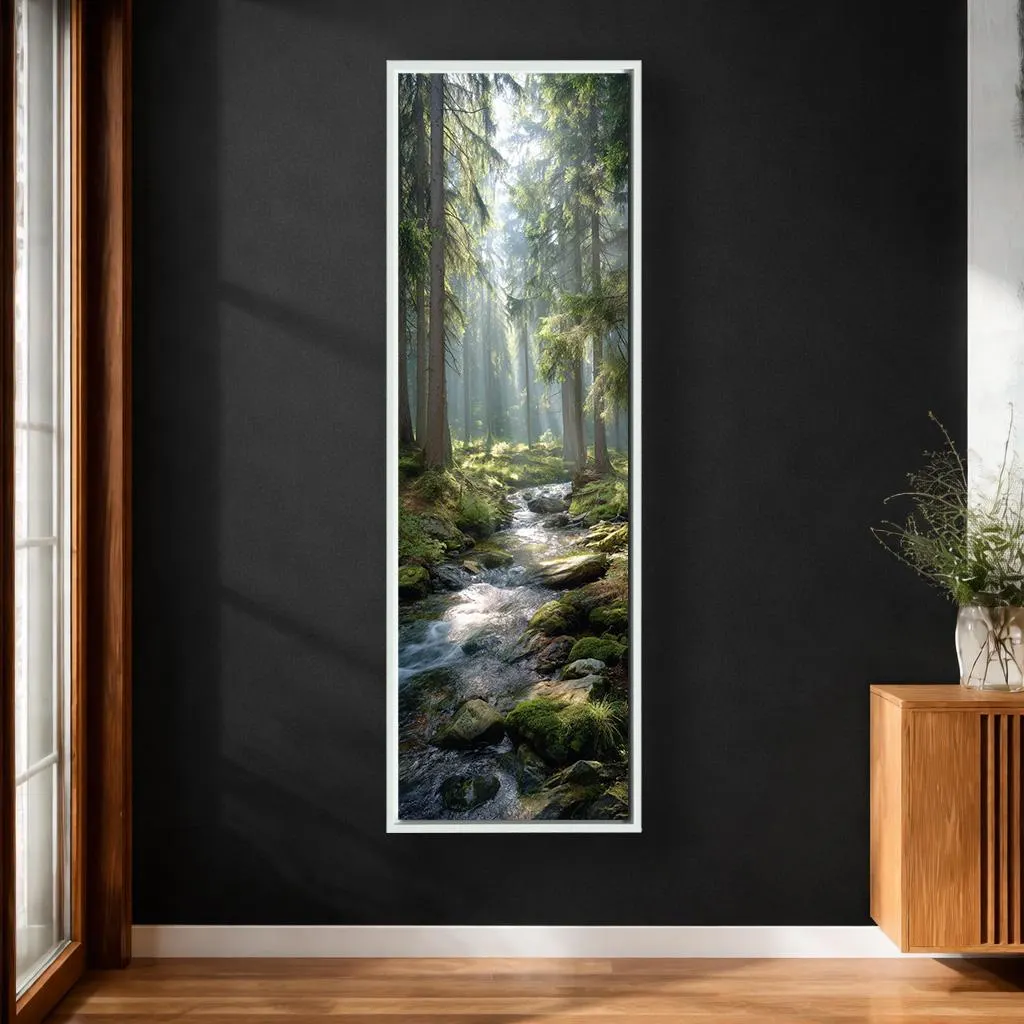 Forest Creek Canvas Wall Art, Sunlight Through Trees Nature Print, Vertical Woodland Landscape Decor for Living Room - image 2