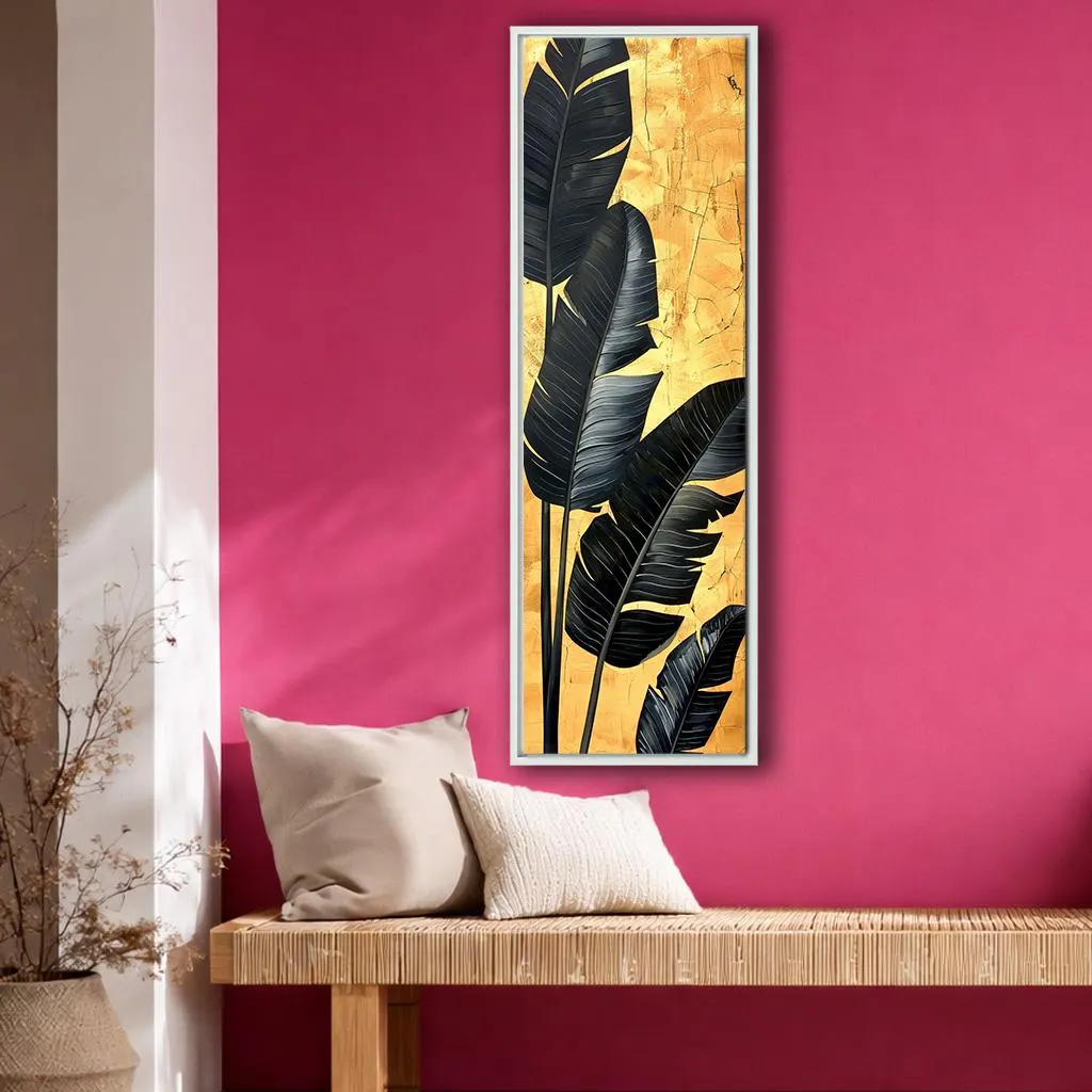 Luxury Black and Gold Tropical Leaf Canvas Wall Art, Modern Vertical Botanical Statement Decor for Elegant Interiors - image 3