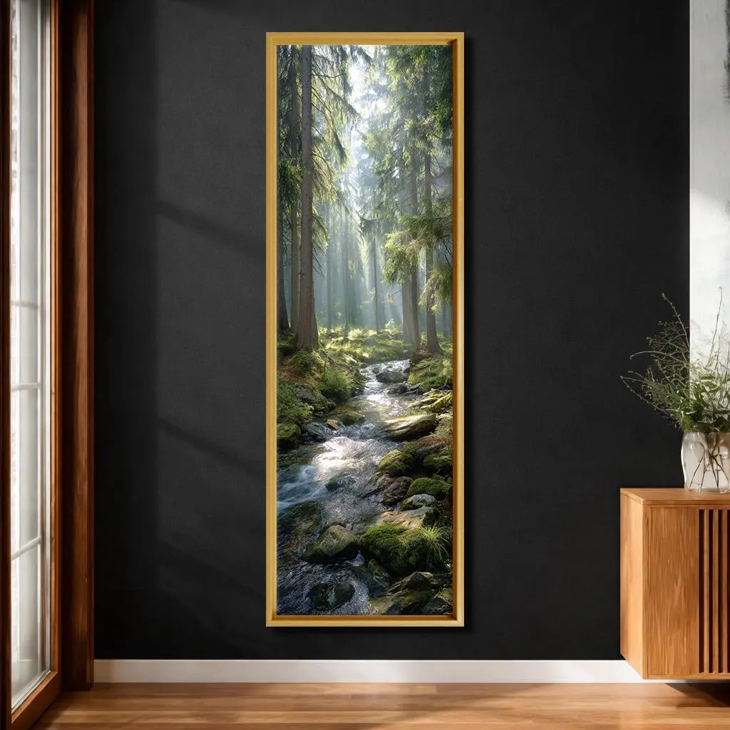 Forest Creek Canvas Wall Art, Sunlight Through Trees Nature Print, Vertical Woodland Landscape Decor for Living Room - image 3
