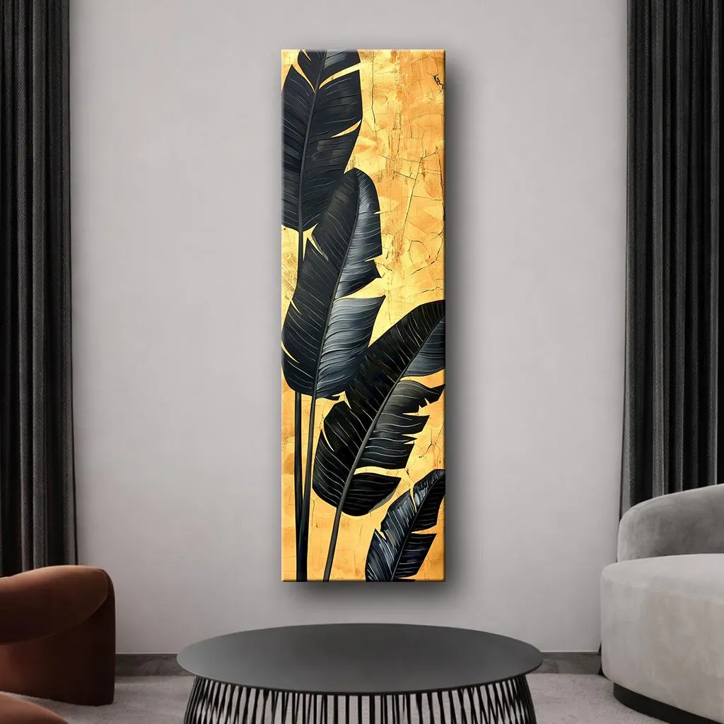 Luxury Black and Gold Tropical Leaf Canvas Wall Art, Modern Vertical Botanical Statement Decor for Elegant Interiors - image 5