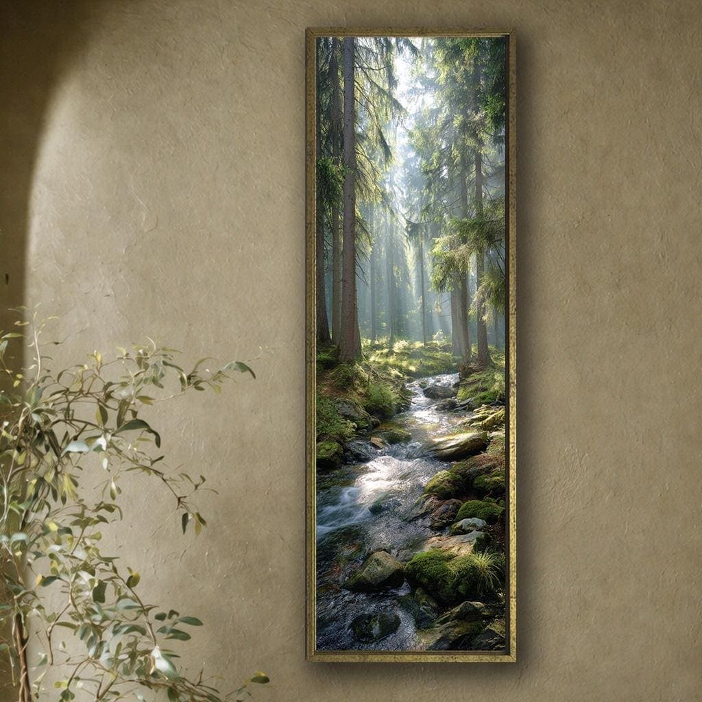 Forest Creek Canvas Wall Art, Sunlight Through Trees Nature Print, Vertical Woodland Landscape Decor for Living Room - image 4