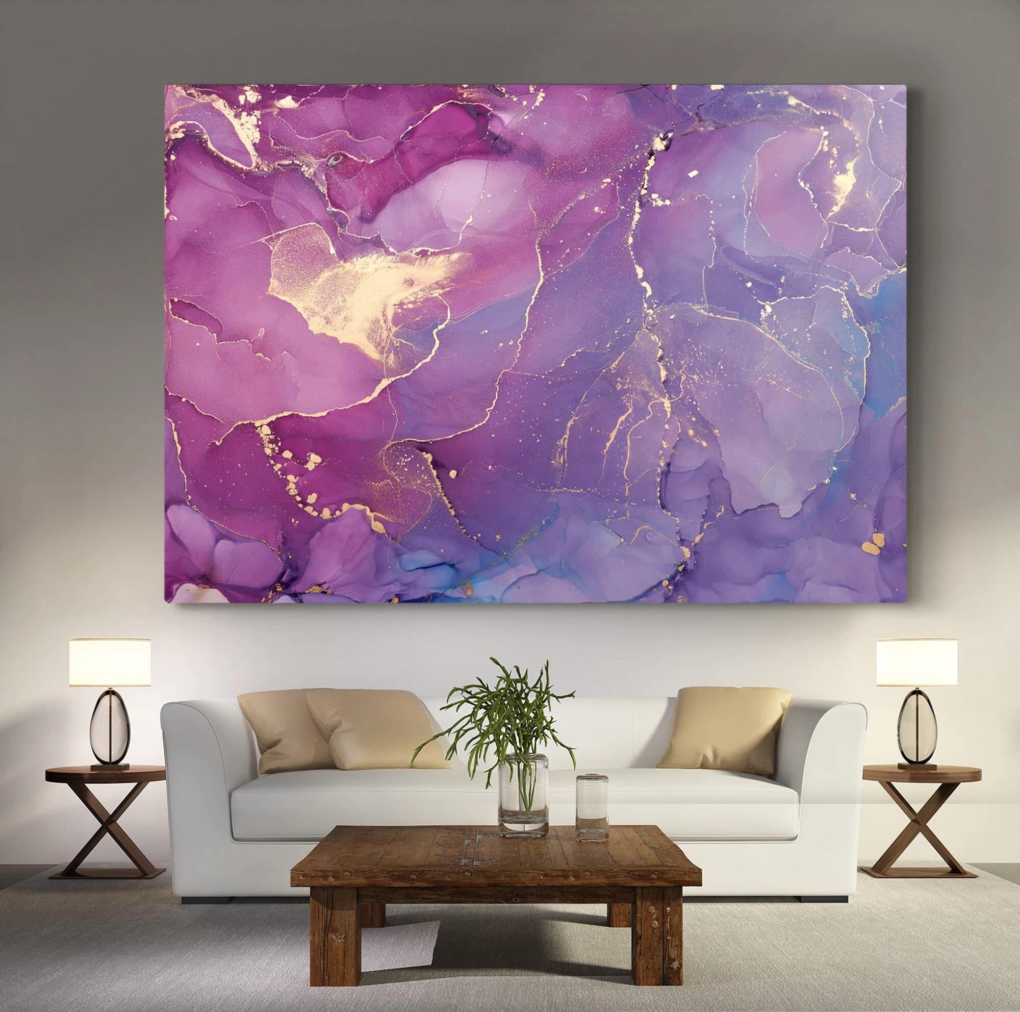 Pink Abstract Art, Abstract wall art, Abstract canvas print, Abstract Painting, Purple Yellow Abstract Canvas Art, Purple Marble Decor