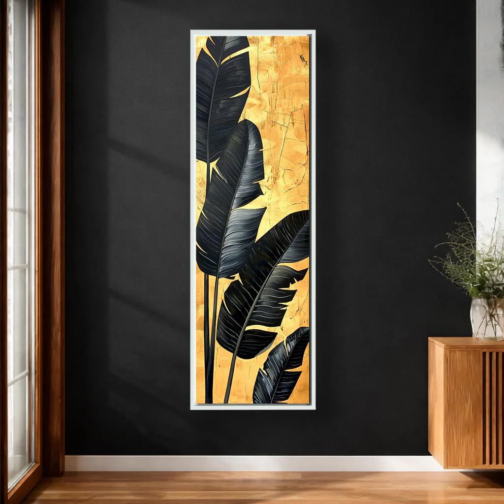 Luxury Black and Gold Tropical Leaf Canvas Wall Art, Modern Vertical Botanical Statement Decor for Elegant Interiors - image 2
