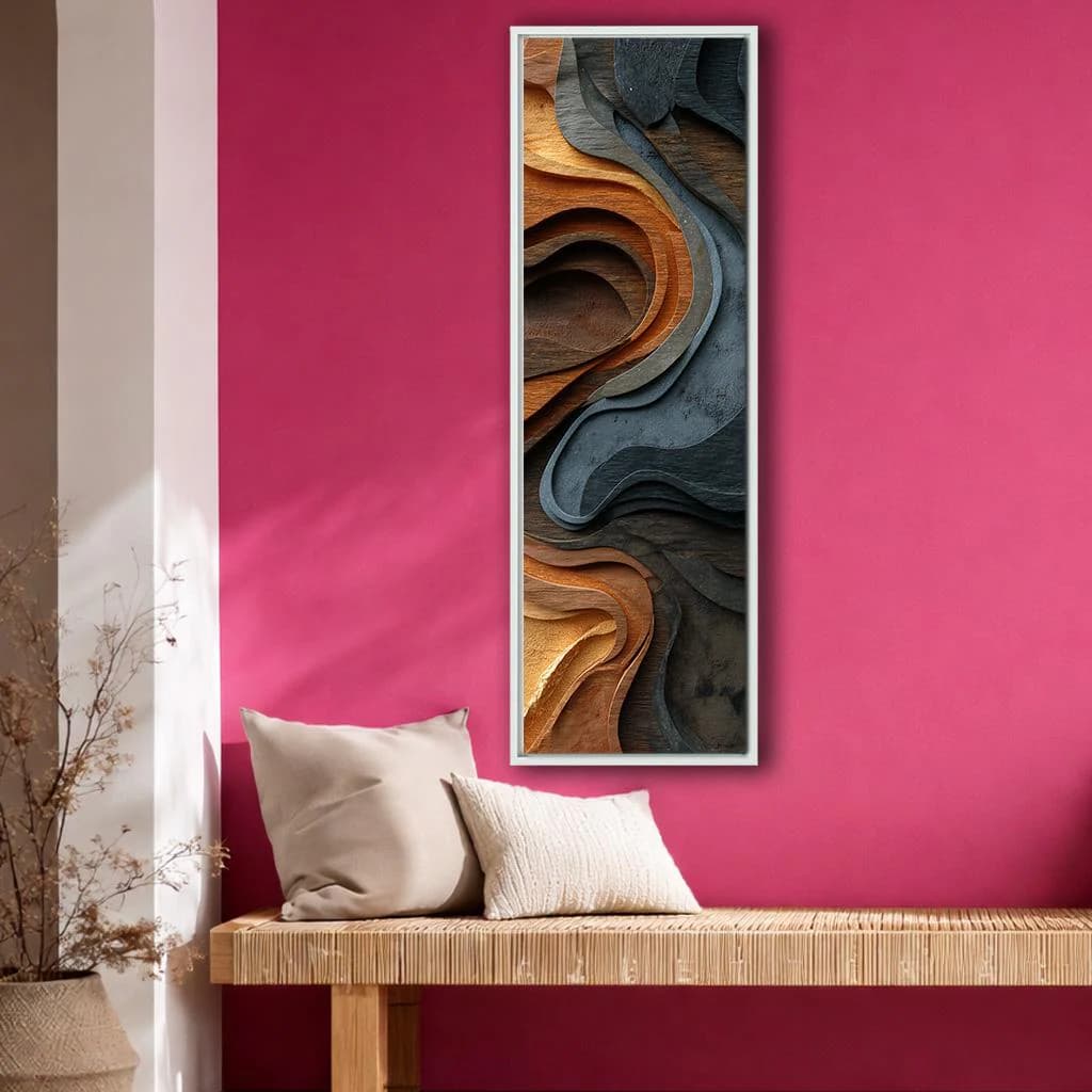 Abstract Earth Tone Canvas Wall Art, Layered Wood Texture Waves, Modern Neutral Vertical Decor for Living Room - image 5