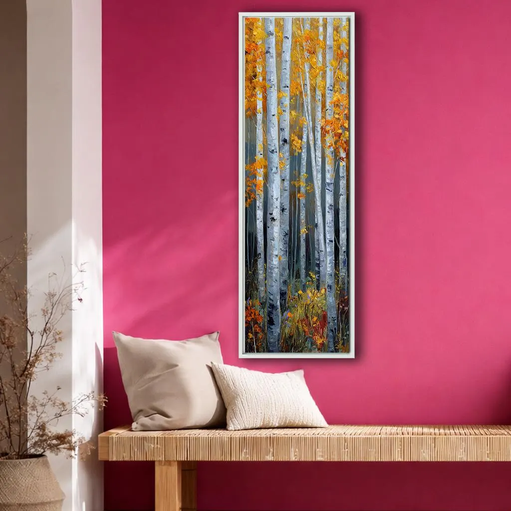 Birch Forest Canvas Wall Art, Autumn Tree Landscape Painting, Vertical Modern Nature Decor, Fall Living Room Artwork - image 3