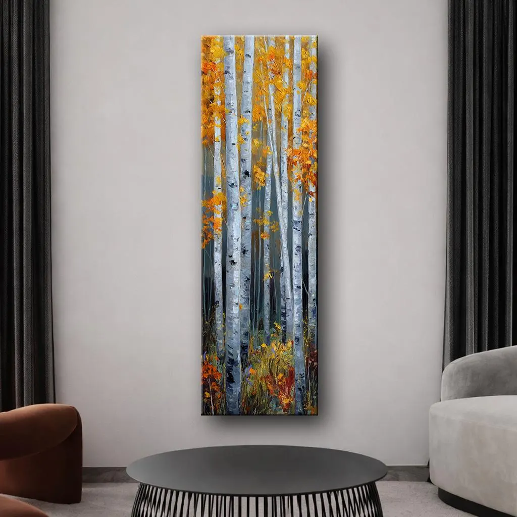 Birch Forest Canvas Wall Art, Autumn Tree Landscape Painting, Vertical Modern Nature Decor, Fall Living Room Artwork - image 5